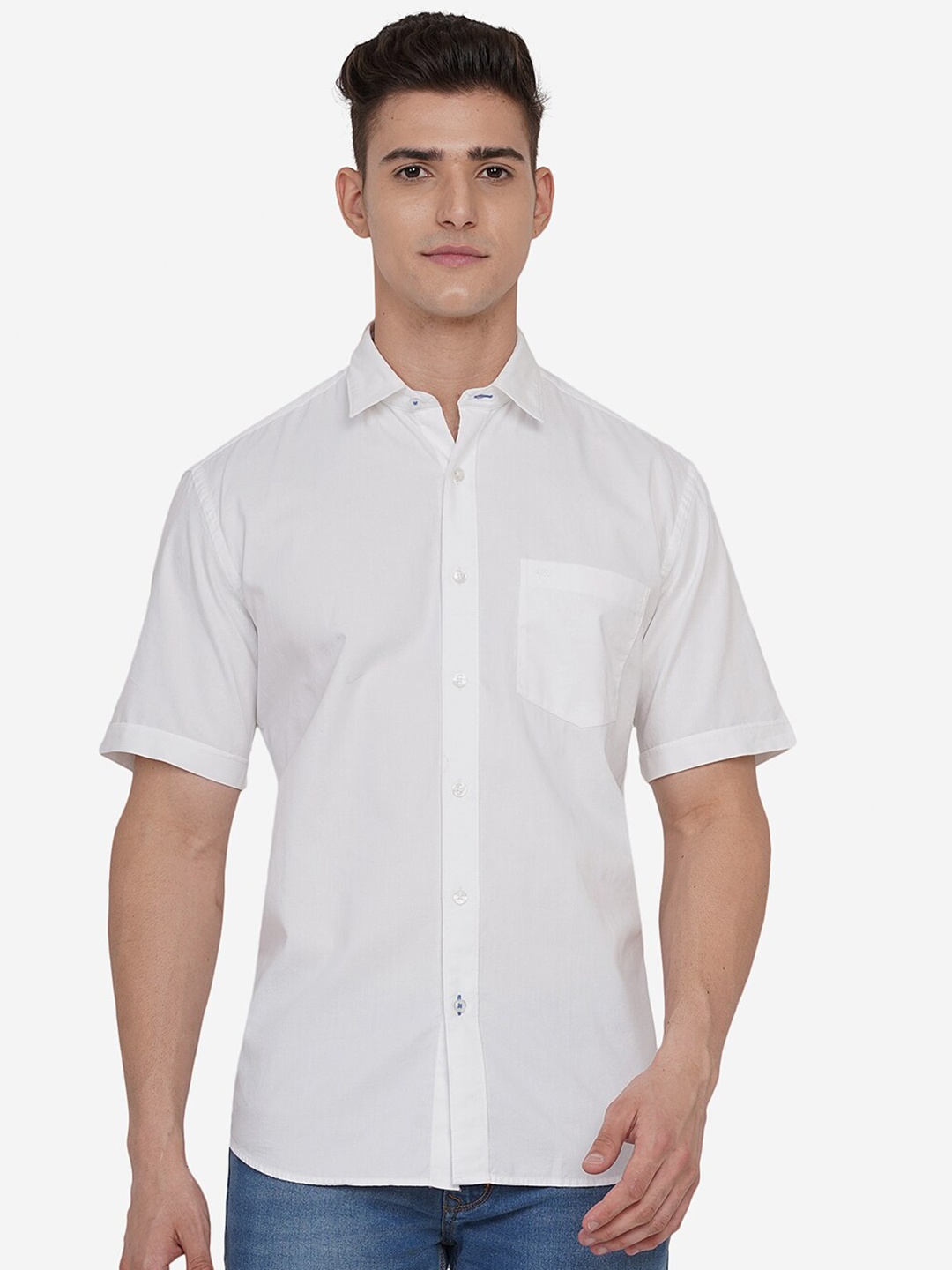 

JADE BLUE Men White Custom Slim Fit Solid Casual Shirt