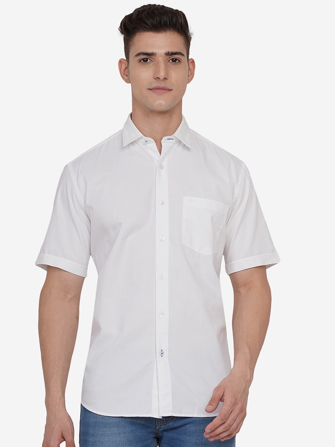 

JADE BLUE Men White Custom Slim Fit Solid Casual Shirt