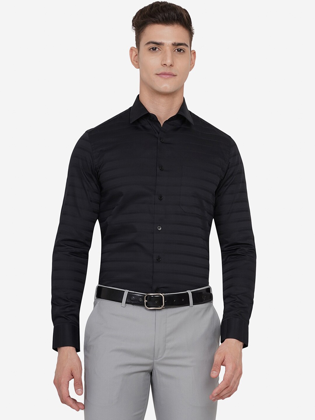 

JADE BLUE Men Black Custom Slim Fit Casual Shirt