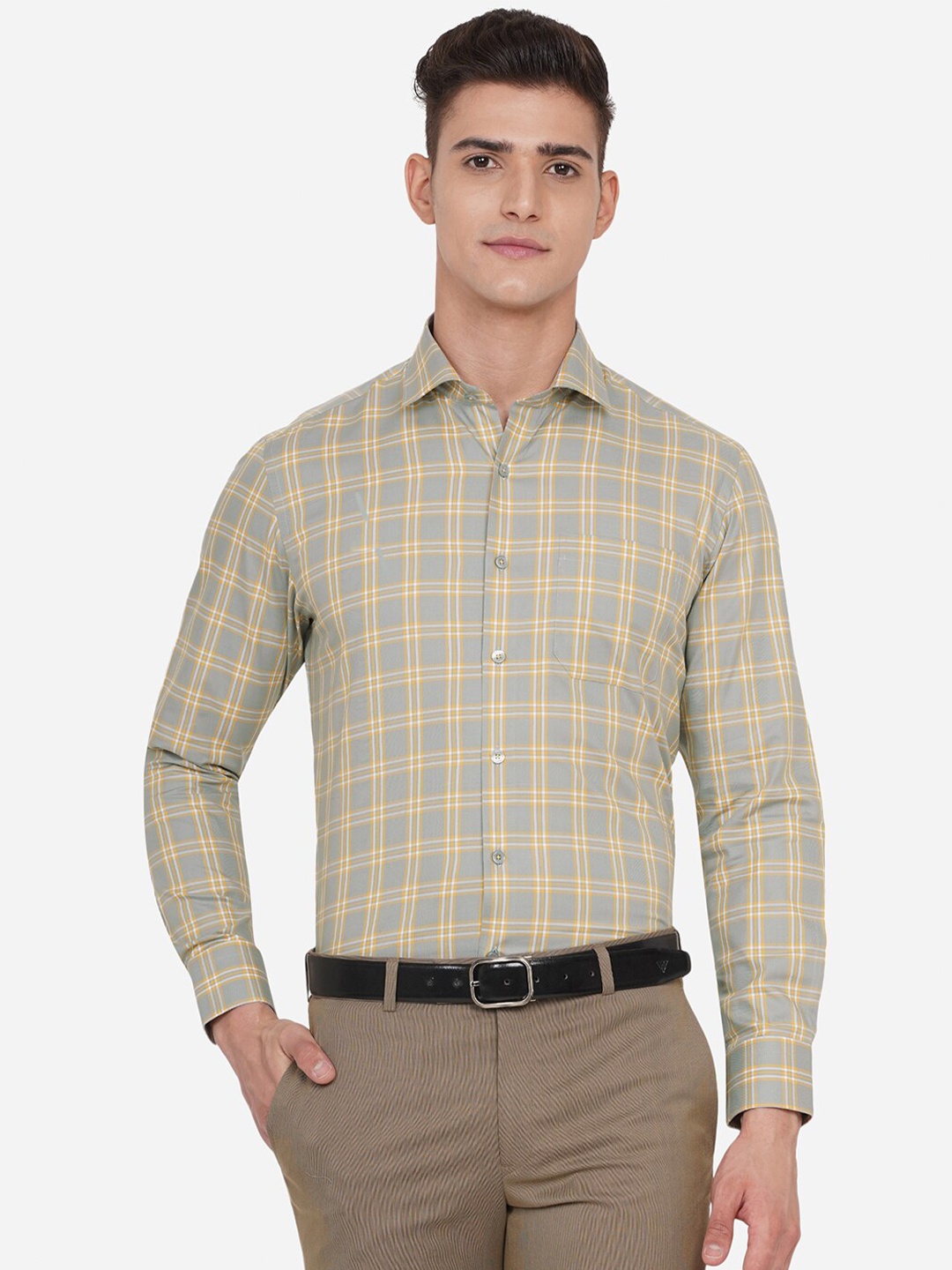 

JADE BLUE Men Yellow Custom Checked Casual Shirt