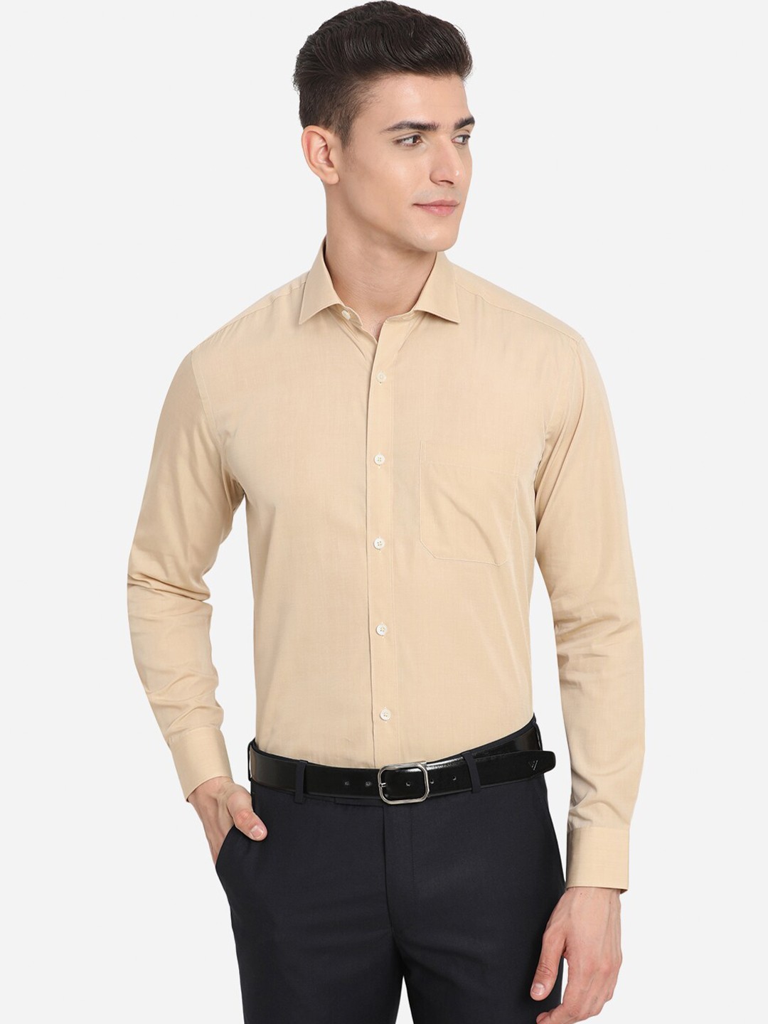

JADE BLUE Men Beige Custom Formal Shirt