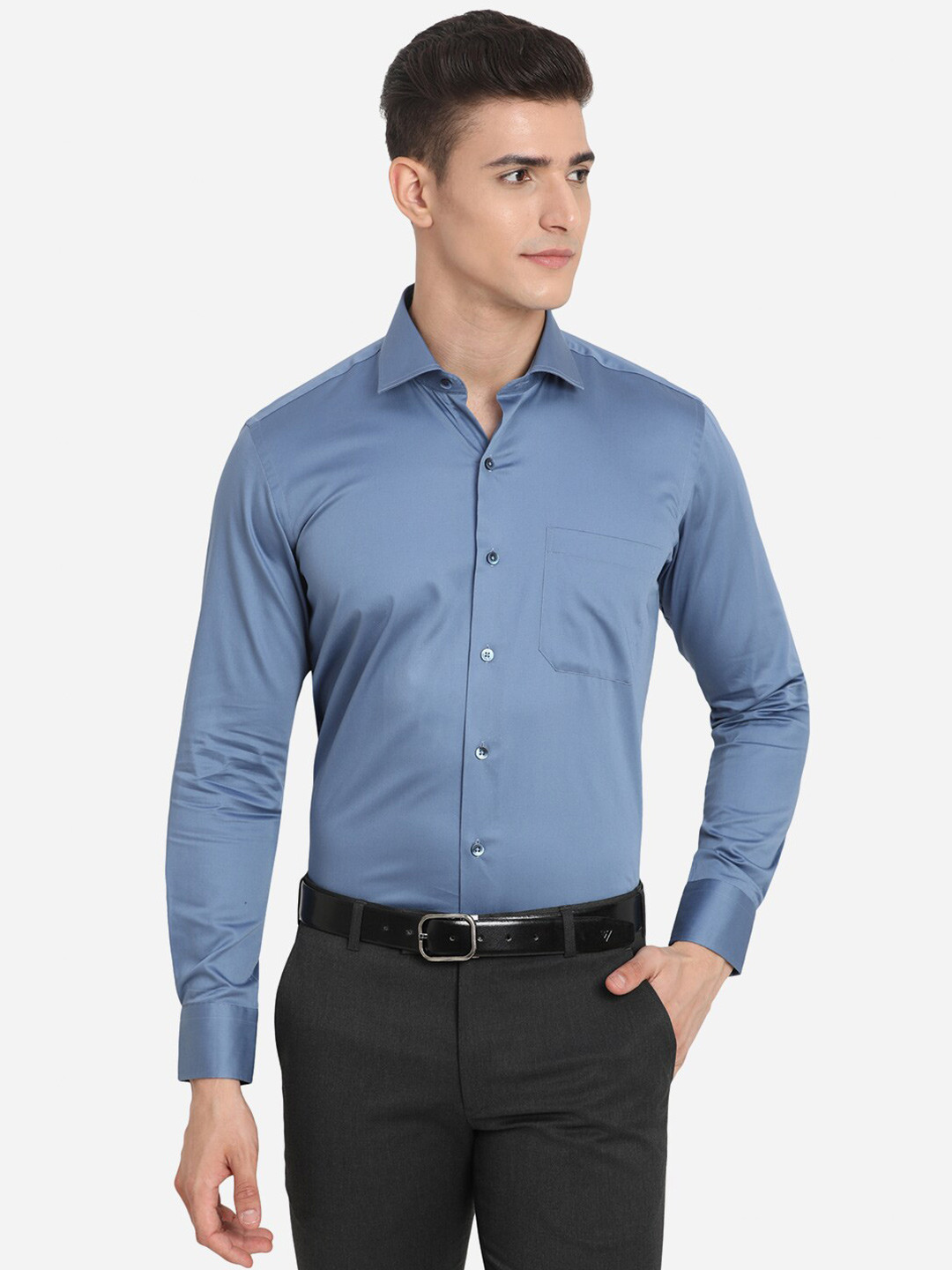 

METAL Men Blue Custom Slim Fit Solid Cotton Formal Shirt