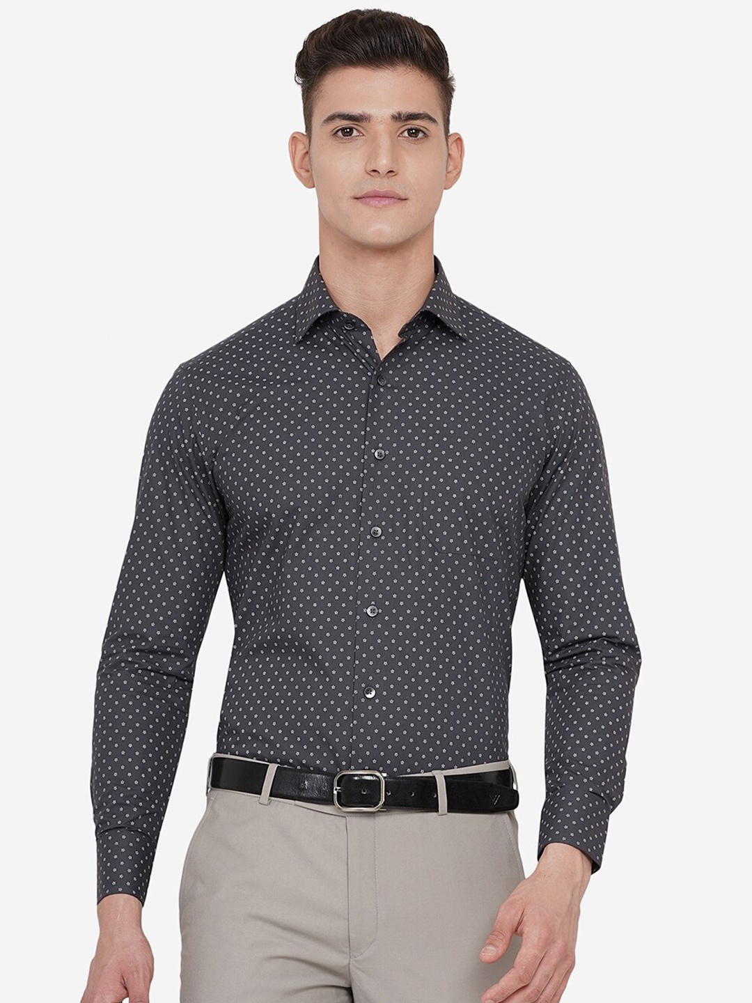 

METAL Men Grey Custom Slim Fit Cotton Slim Fit Formal Printed Shirt