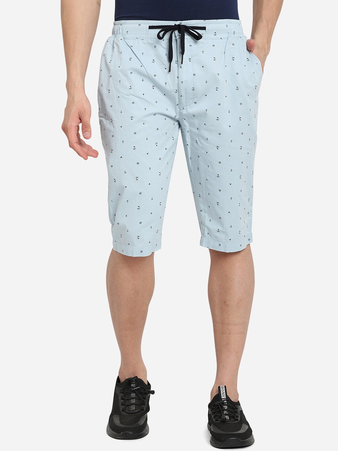 

JADE BLUE Men Blue Micro Ditsy Printed Slim Fit Shorts