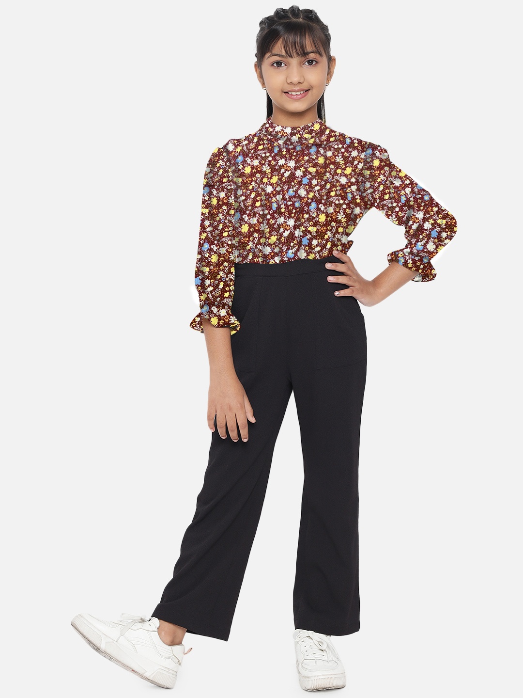 

luyk Girls Maroon & Black Printed Basic Jumpsuit