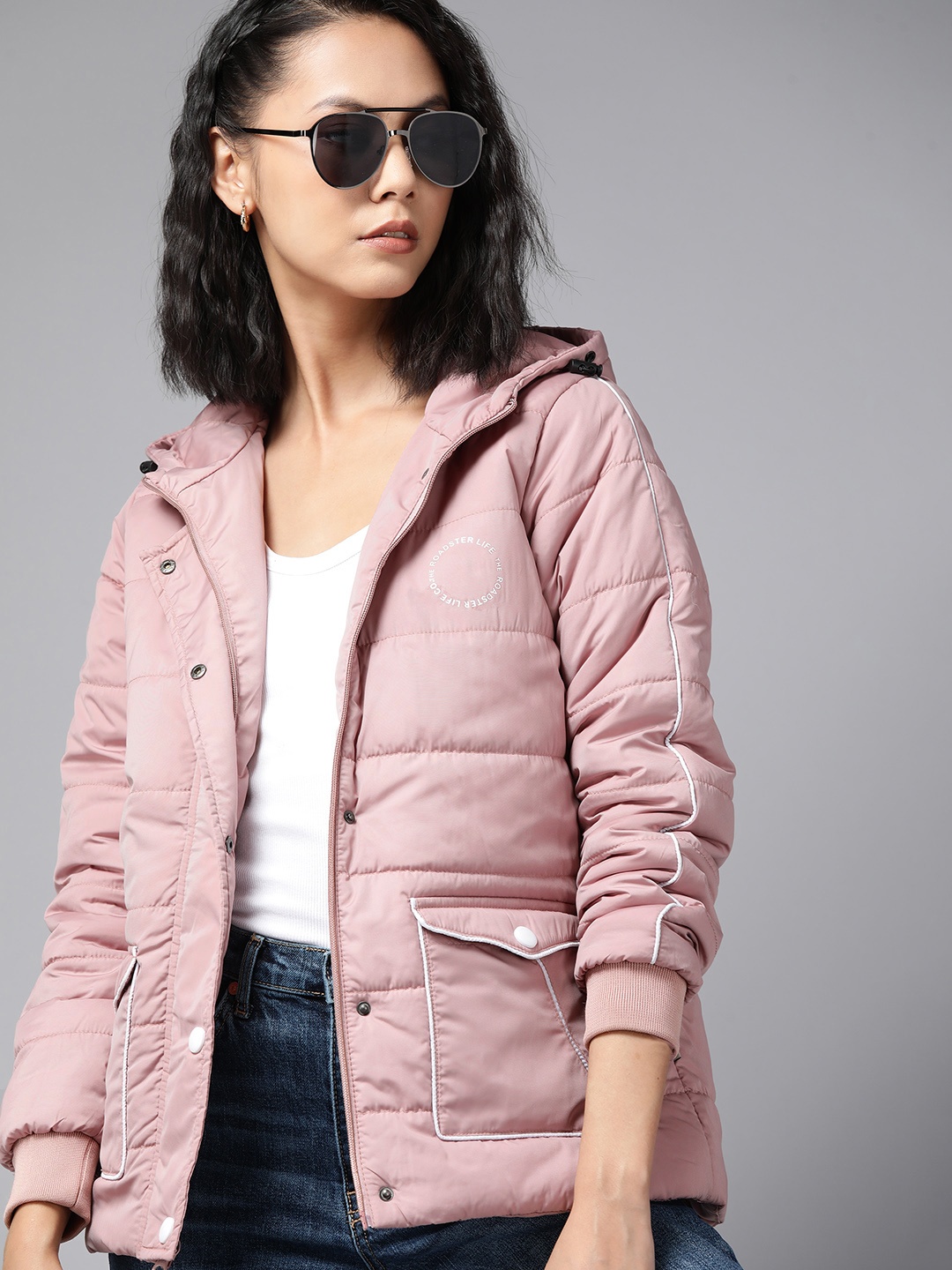 

The Roadster Lifestyle Co. Women Dusty Pink Solid Longline Padded Jacket, Rose