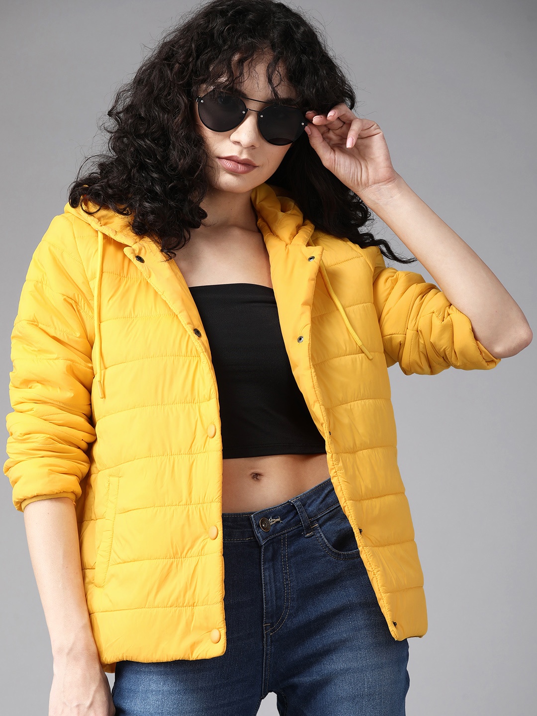 

The Roadster Lifestyle Co. Women Yellow Solid Hooded Padded Jacket