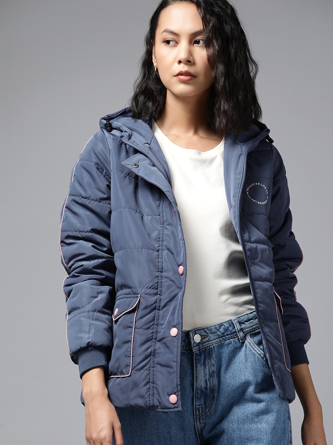 

The Roadster Lifestyle Co. Women Blue Solid Longline Padded Jacket