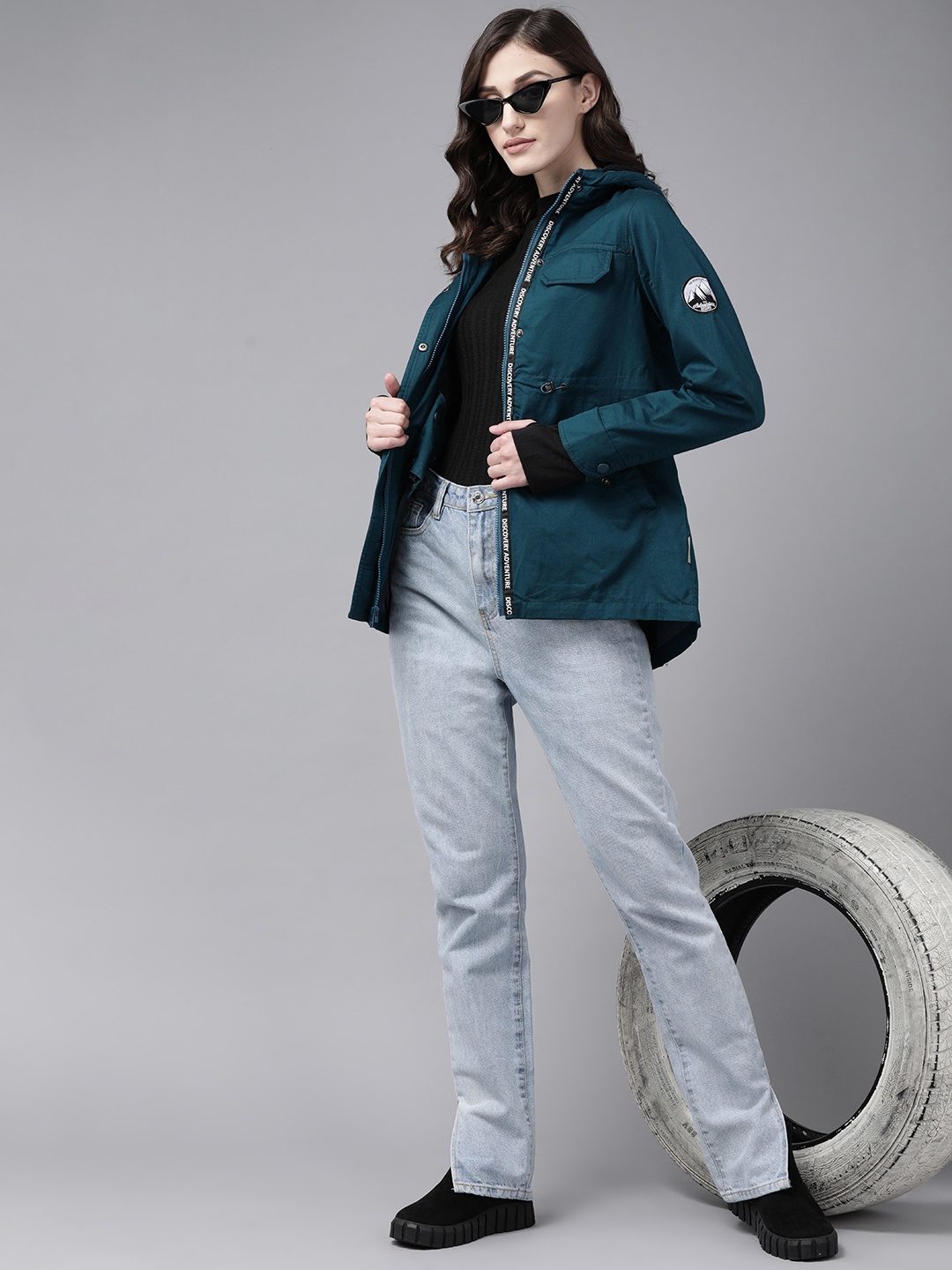 

The Roadster Lifestyle Co. x Discovery Adventures Women Teal Blue Cotton Hooded Jacket