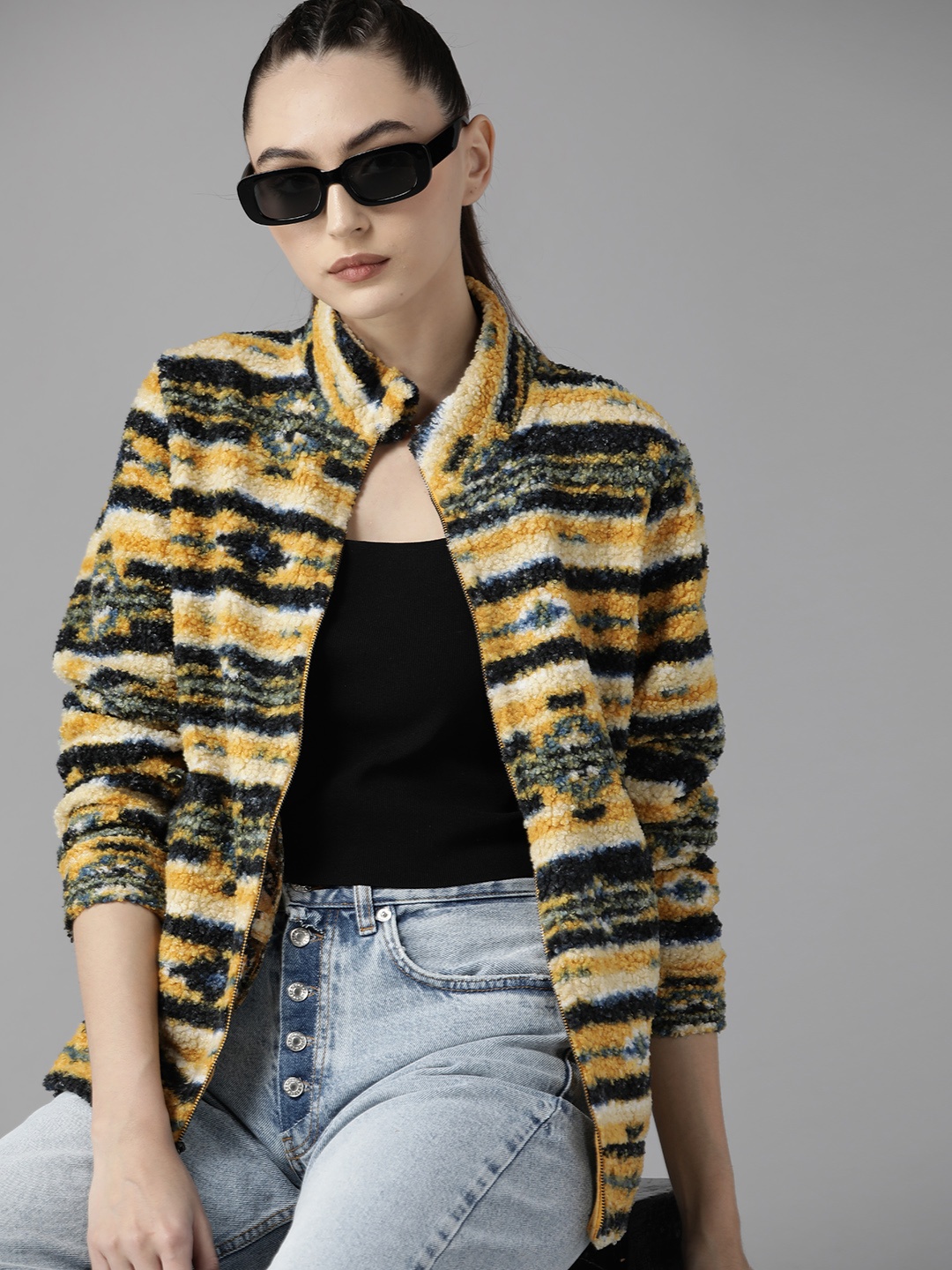

The Roadster Lifestyle Co. Women Yellow Striped Sweatshirt