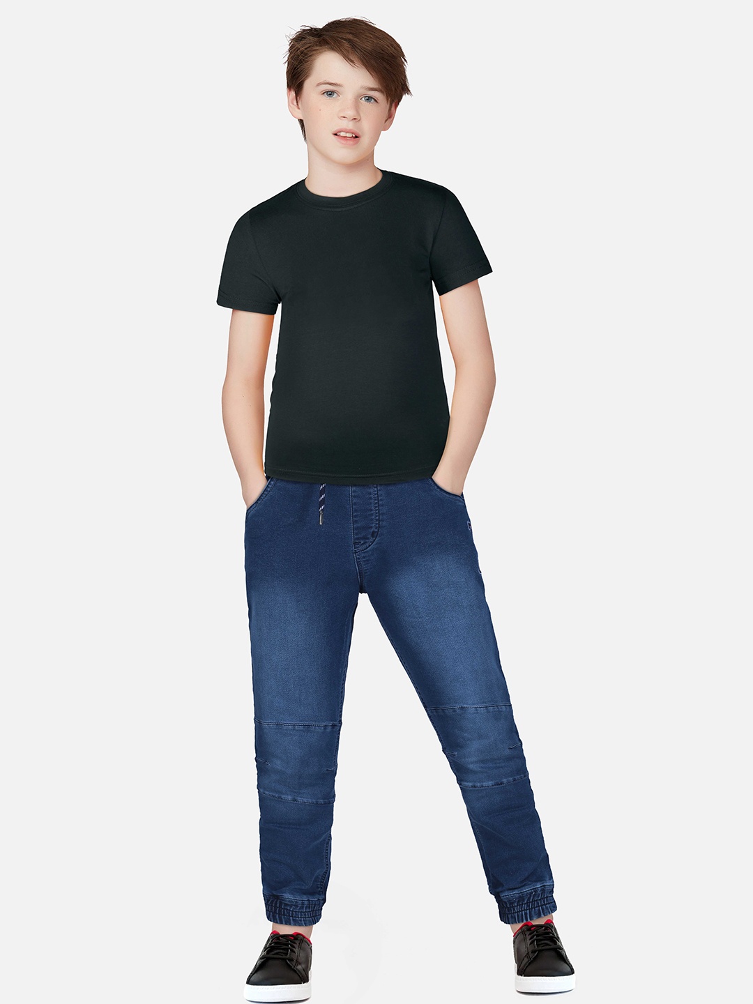 

Gini and Jony Boys Navy Blue Jogger Low Distress Light Fade Jeans