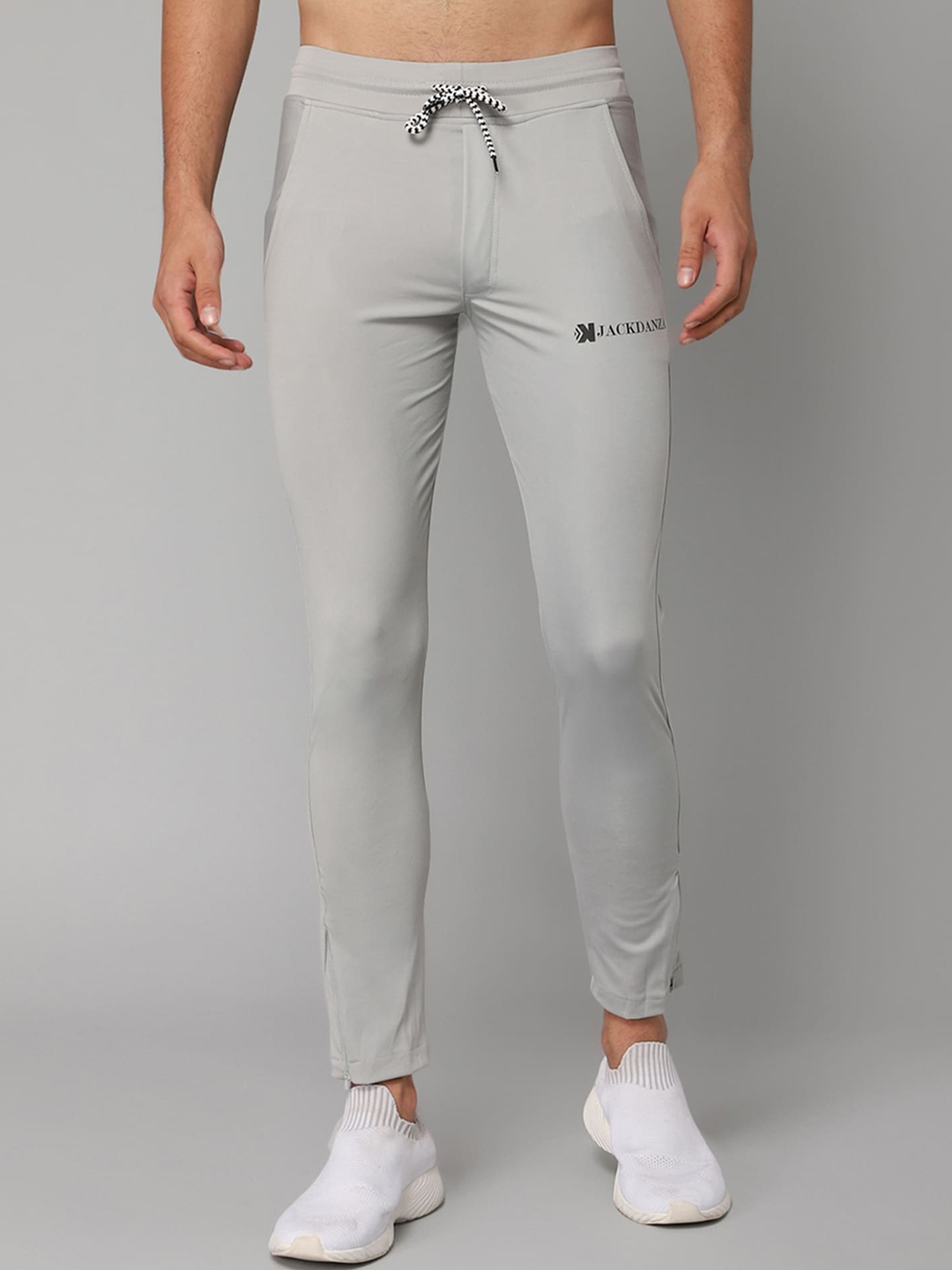 

JACKDANZA Men Grey Brand Logo Printed Track Pants