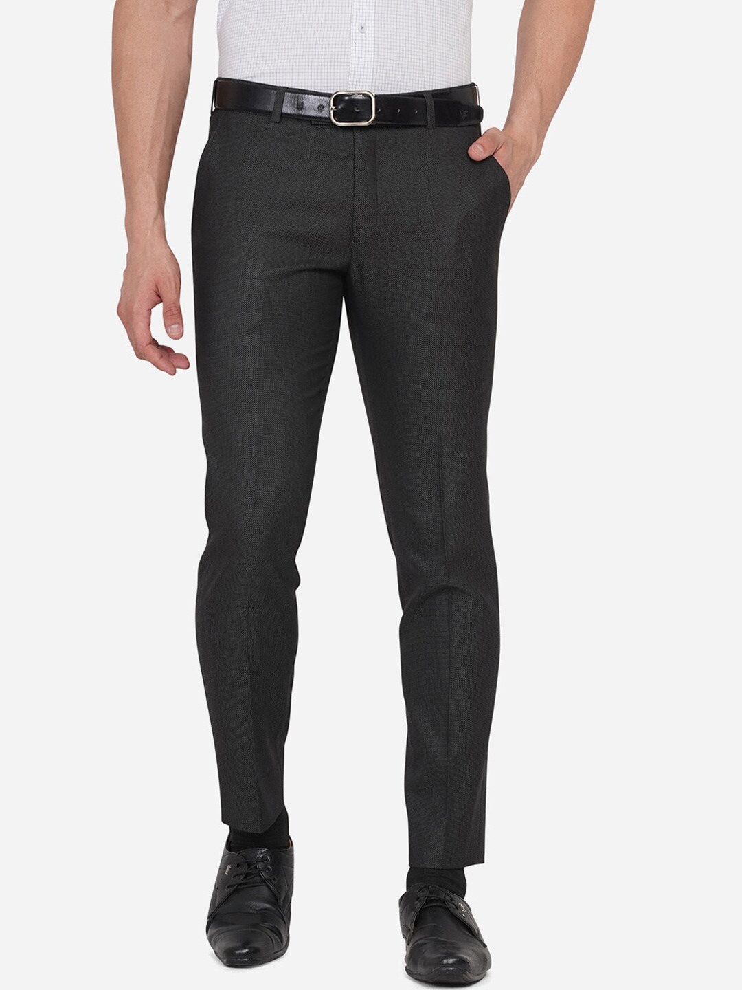 

Greenfibre Men Black Solid Slim Fit Formal Trousers