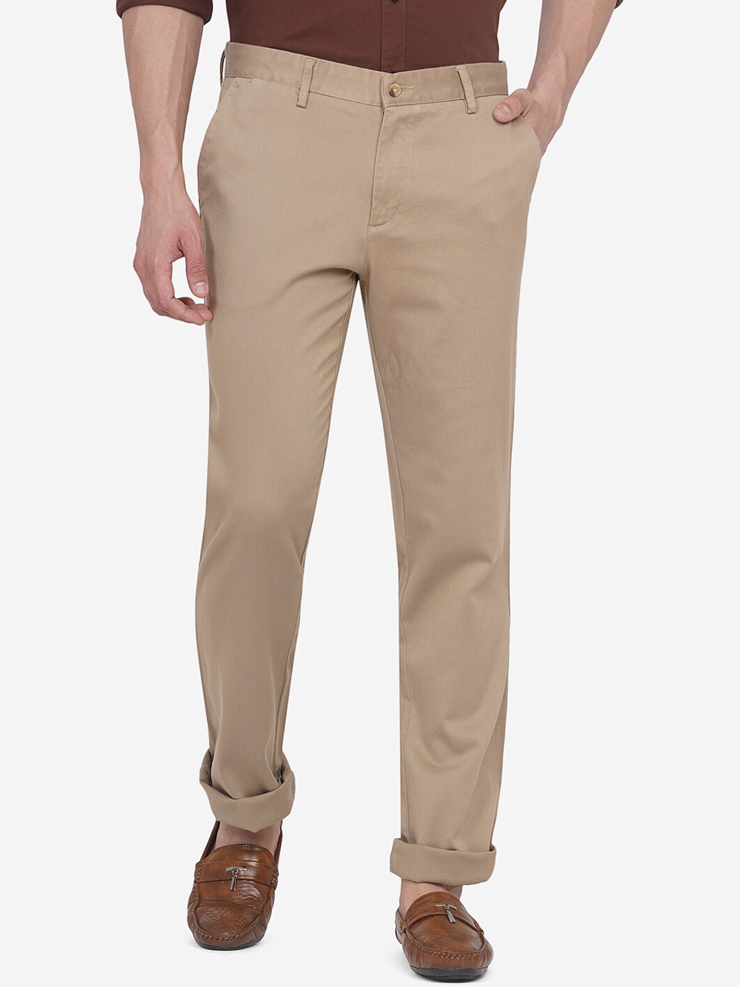 

Greenfibre Men Khaki Slim Fit Chinos Trousers