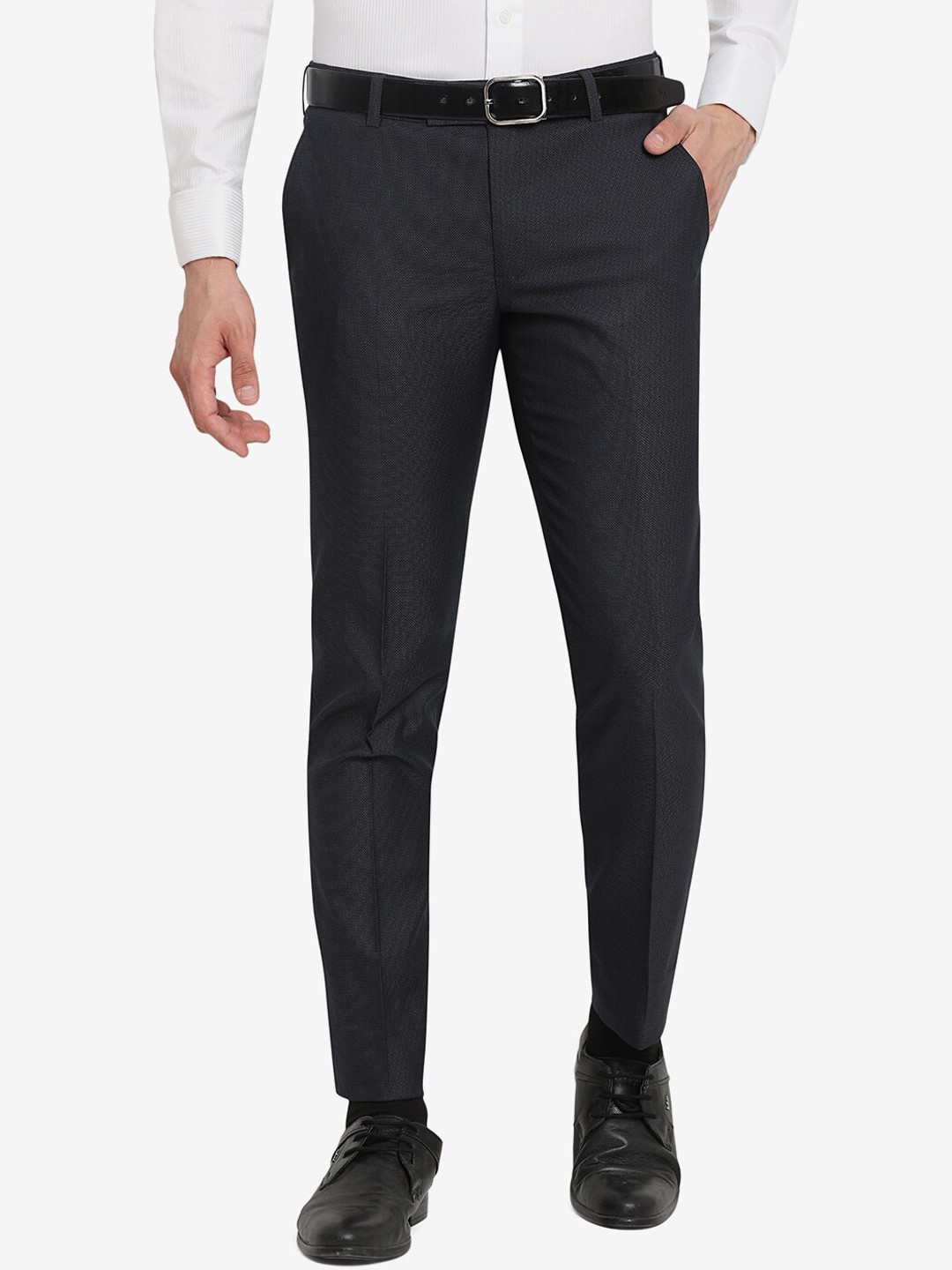 

Greenfibre Men Blue Solid Wool Slim Fit Trousers