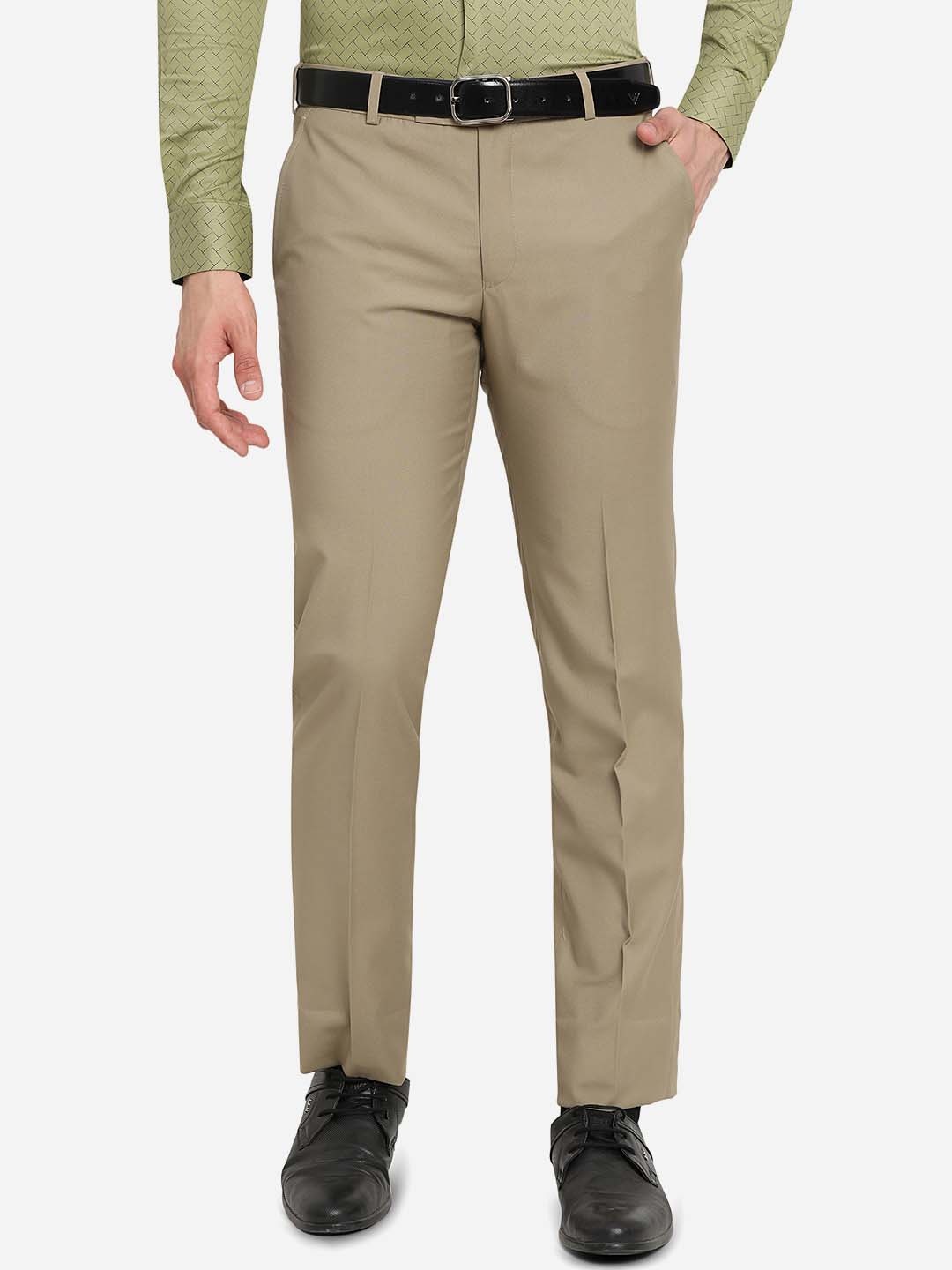 

Greenfibre Men Beige Solid Slim Fit Formal Trousers