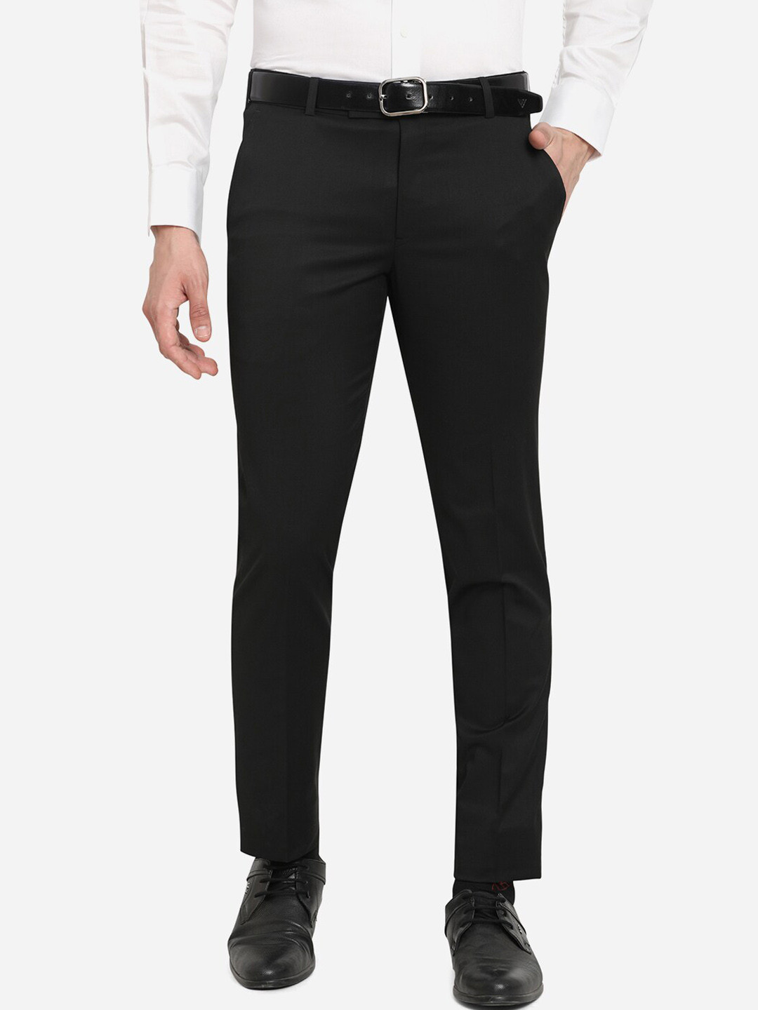 

JADE BLUE Men Black Slim Fit Formal Trousers