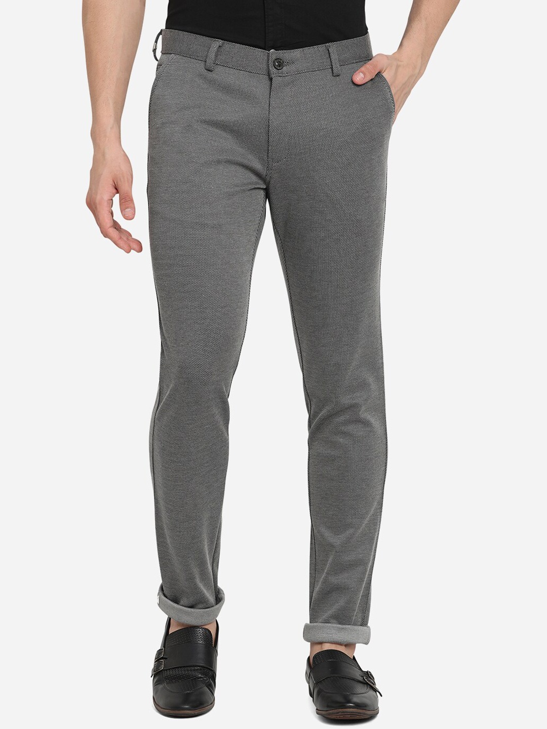 

JADE BLUE Men Grey Slim Fit Chinos Trousers