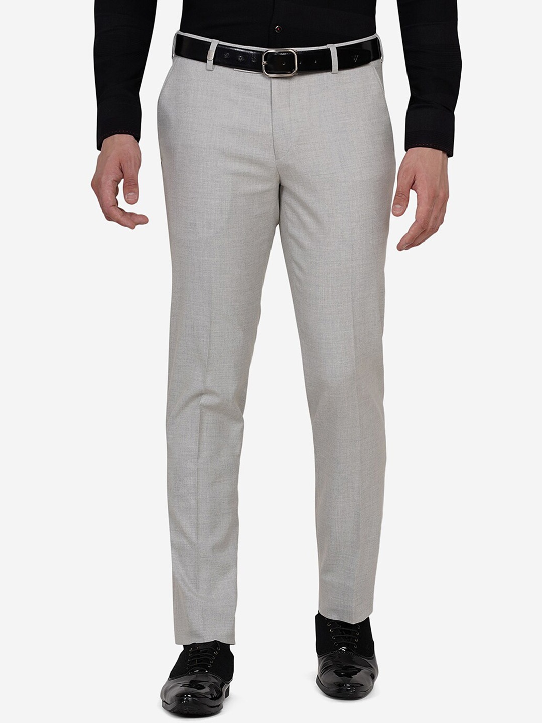 

JADE BLUE Men Light Grey Slim Fit Formal Trousers