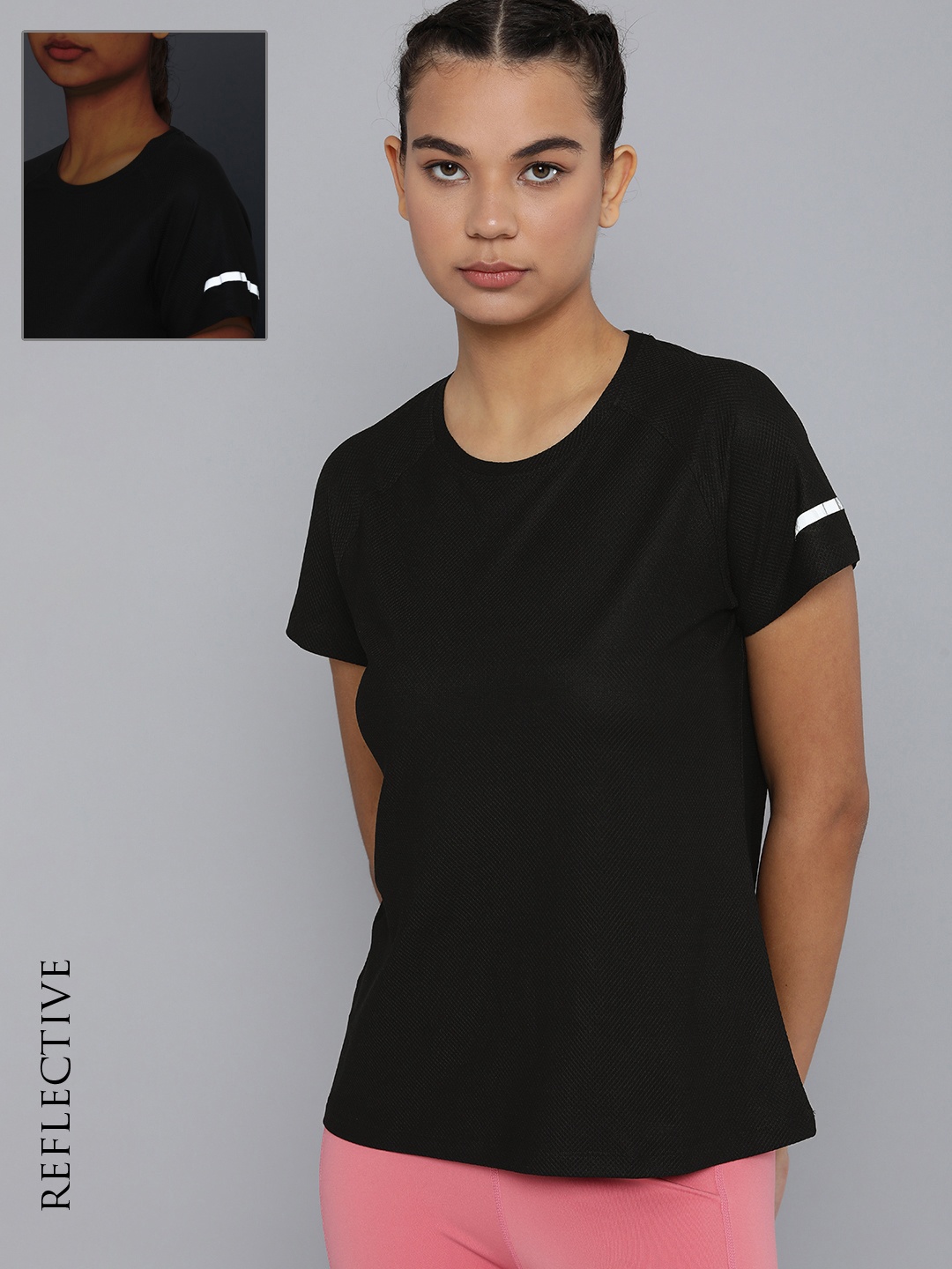 

HRX by Hrithik Roshan Women Black Rapid-Dry T-shirt with Reflective Strips