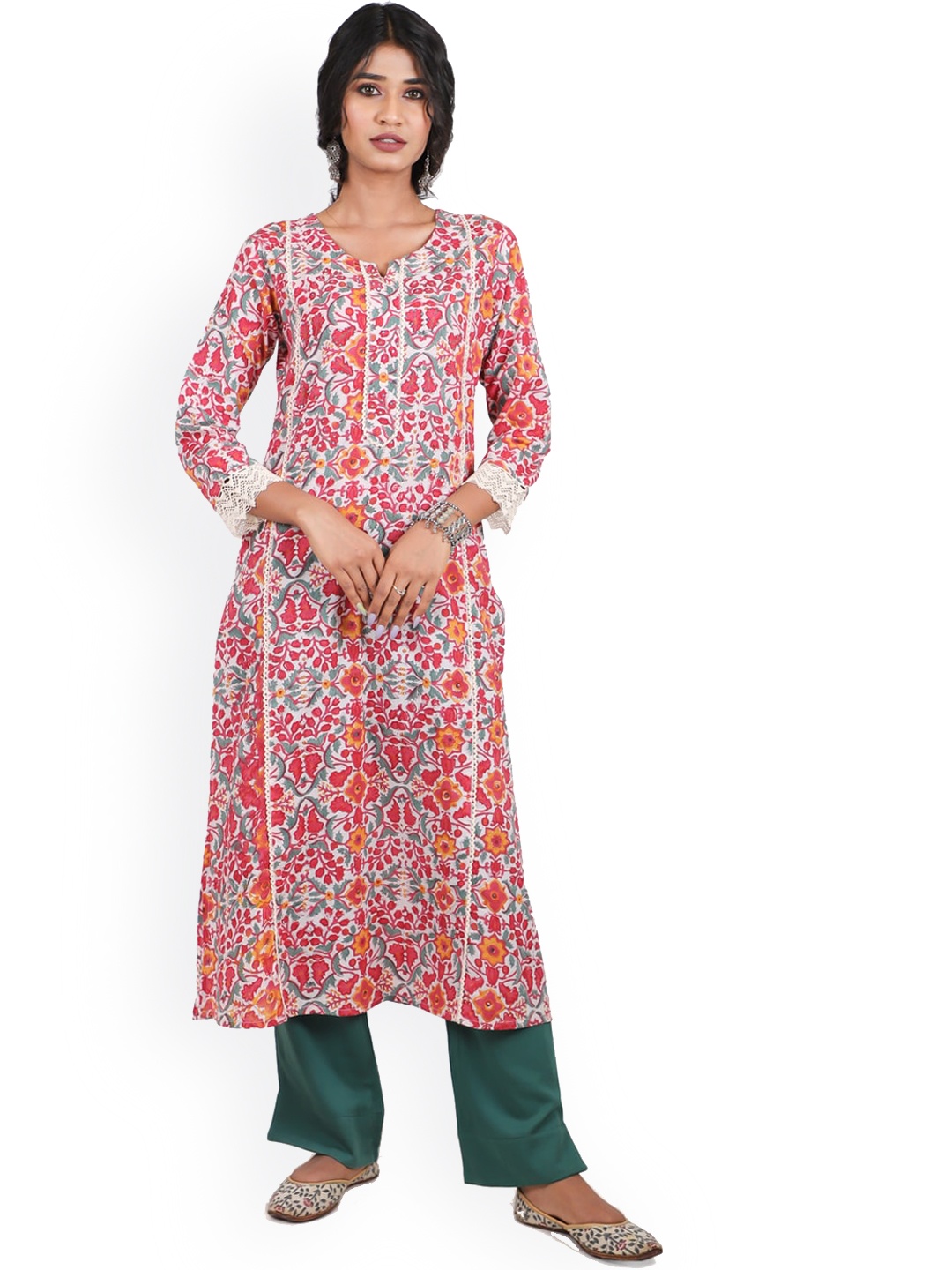 

Shuddhi Women Red & White Floral Printed Kurta