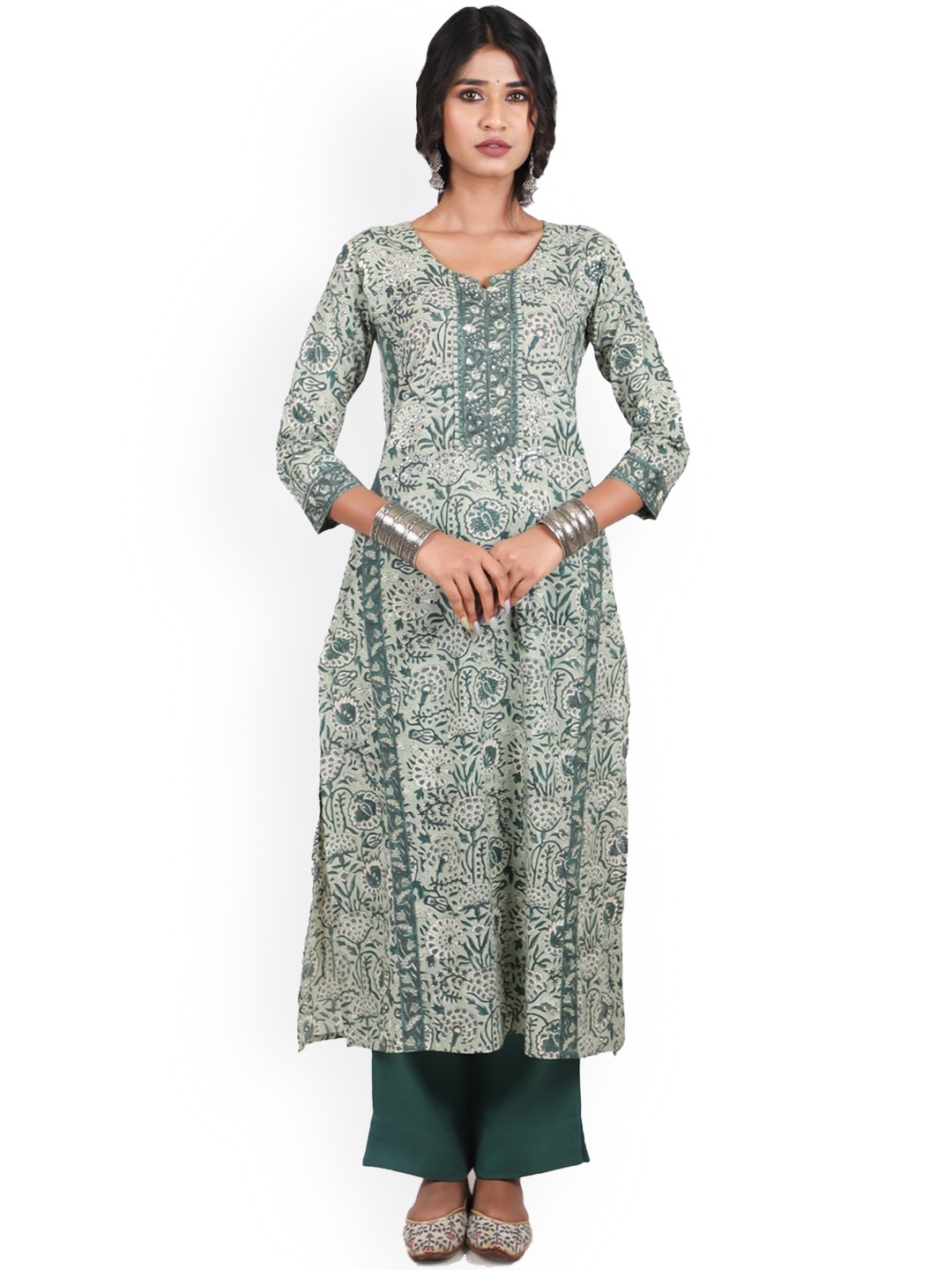 

Shuddhi Women Grey Floral Printed Kurta