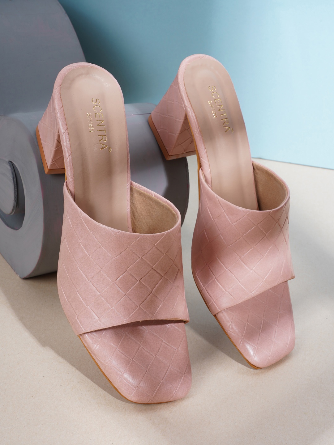 

SCENTRA Peach-Coloured Textured Party Block Heels