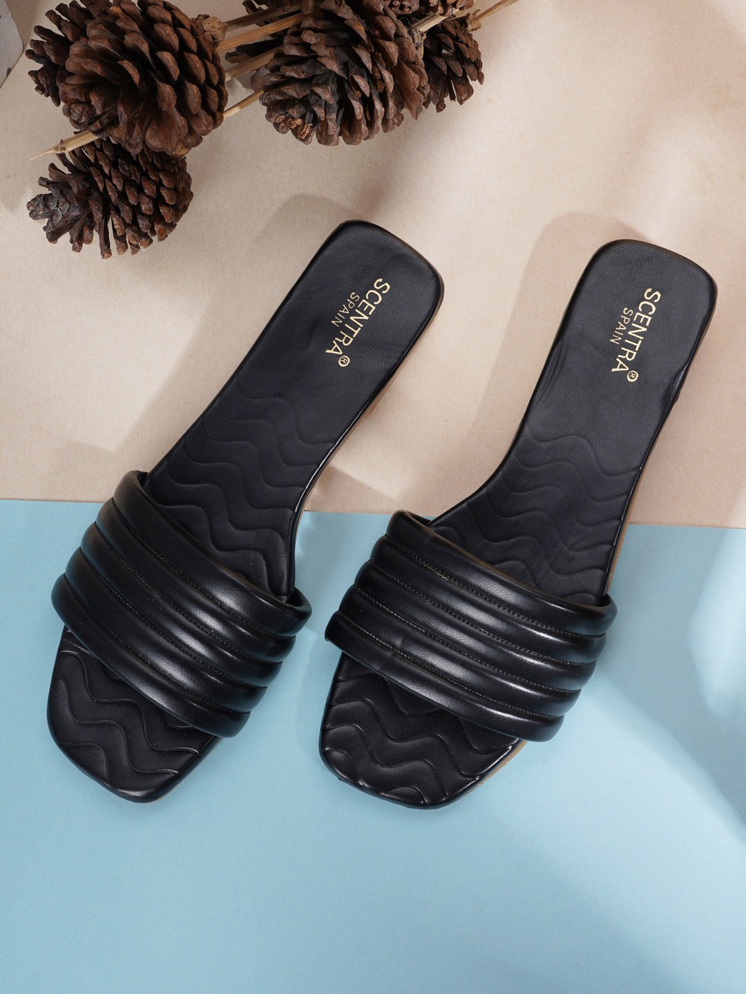 

SCENTRA Women Black Solid Open Toe Flats