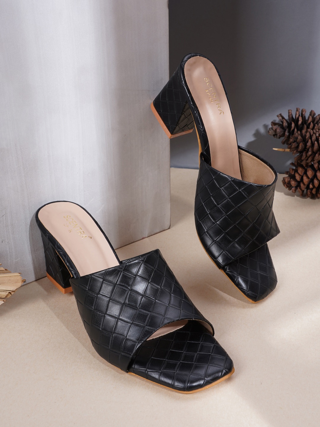 

SCENTRA Black Textured Party Block Mules