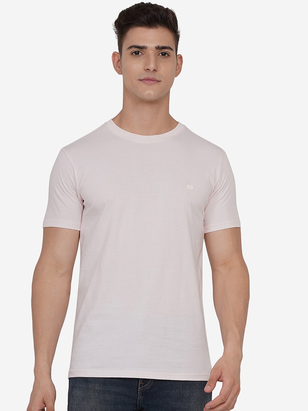 

JADE BLUE Men Pink Pure Cotton Slim Fit T-shirt