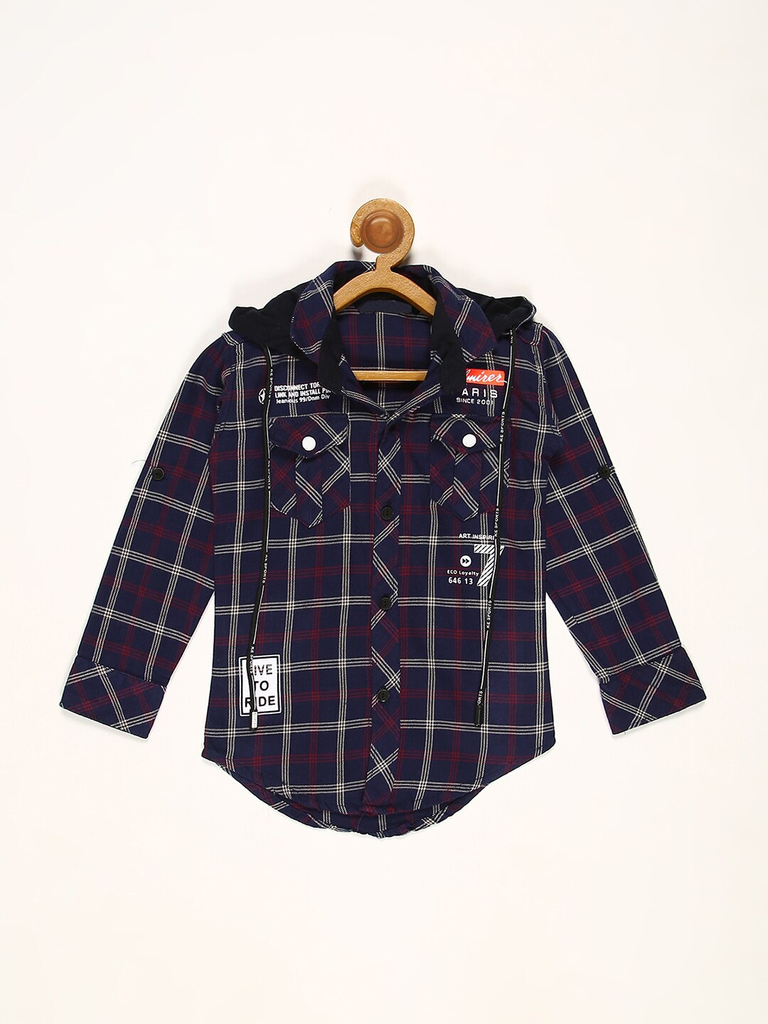 

V2 Value & Variety Boys Navy Blue Windowpane Checked Casual Shirt
