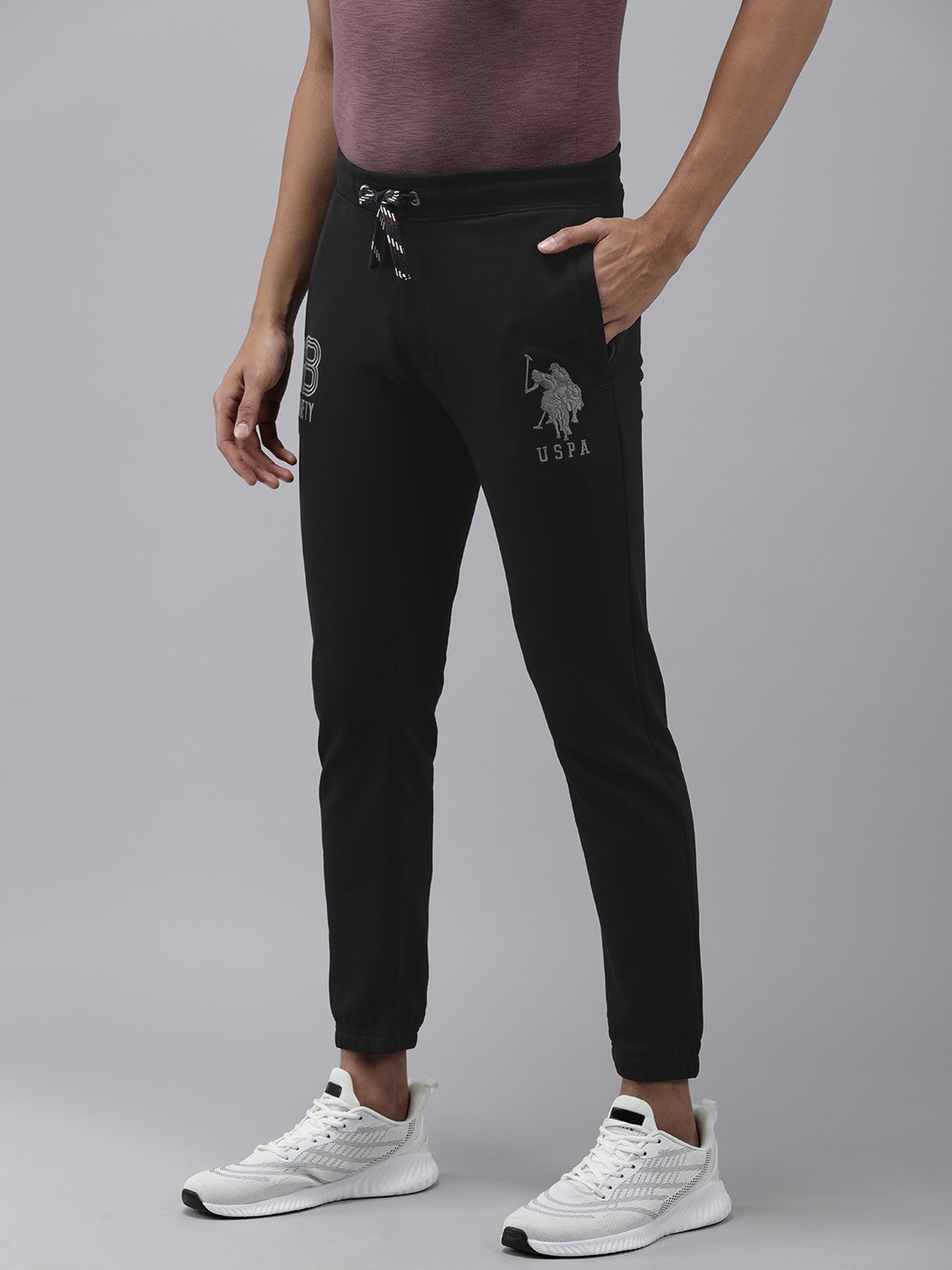 

U.S. Polo Assn. Men Solid Mid Rise Joggers With Brand Logo Embroidered Detailing, Black