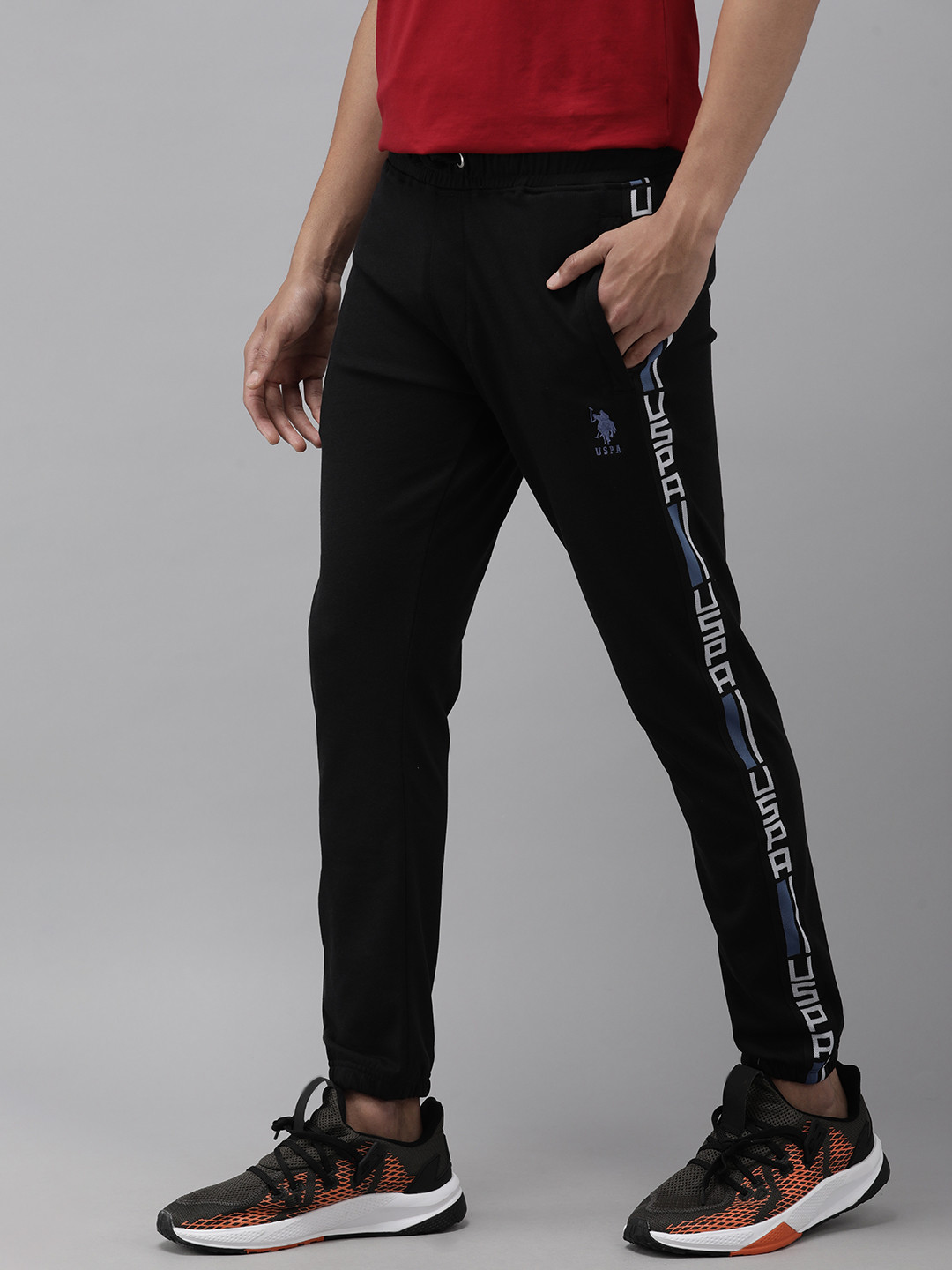 

U.S. Polo Assn. Men Slim Fit Brand Logo Printed Joggers, Black