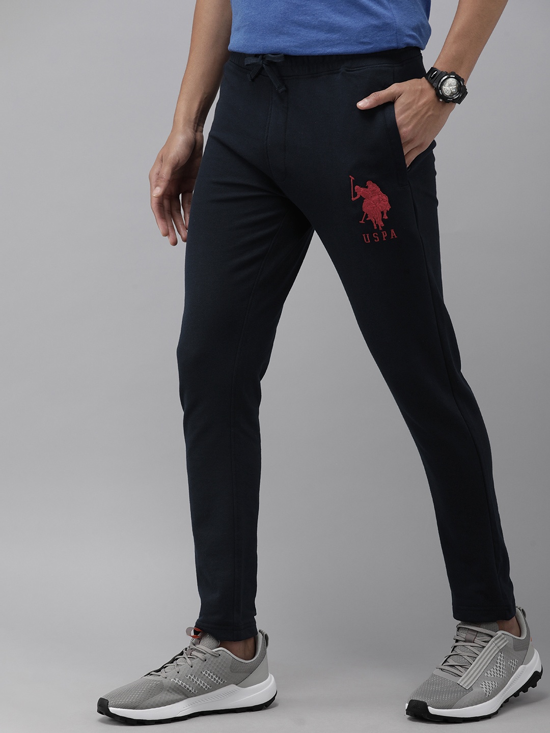 

U.S. Polo Assn. Men Slim Fit Pure Cotton Track Pants, Navy blue