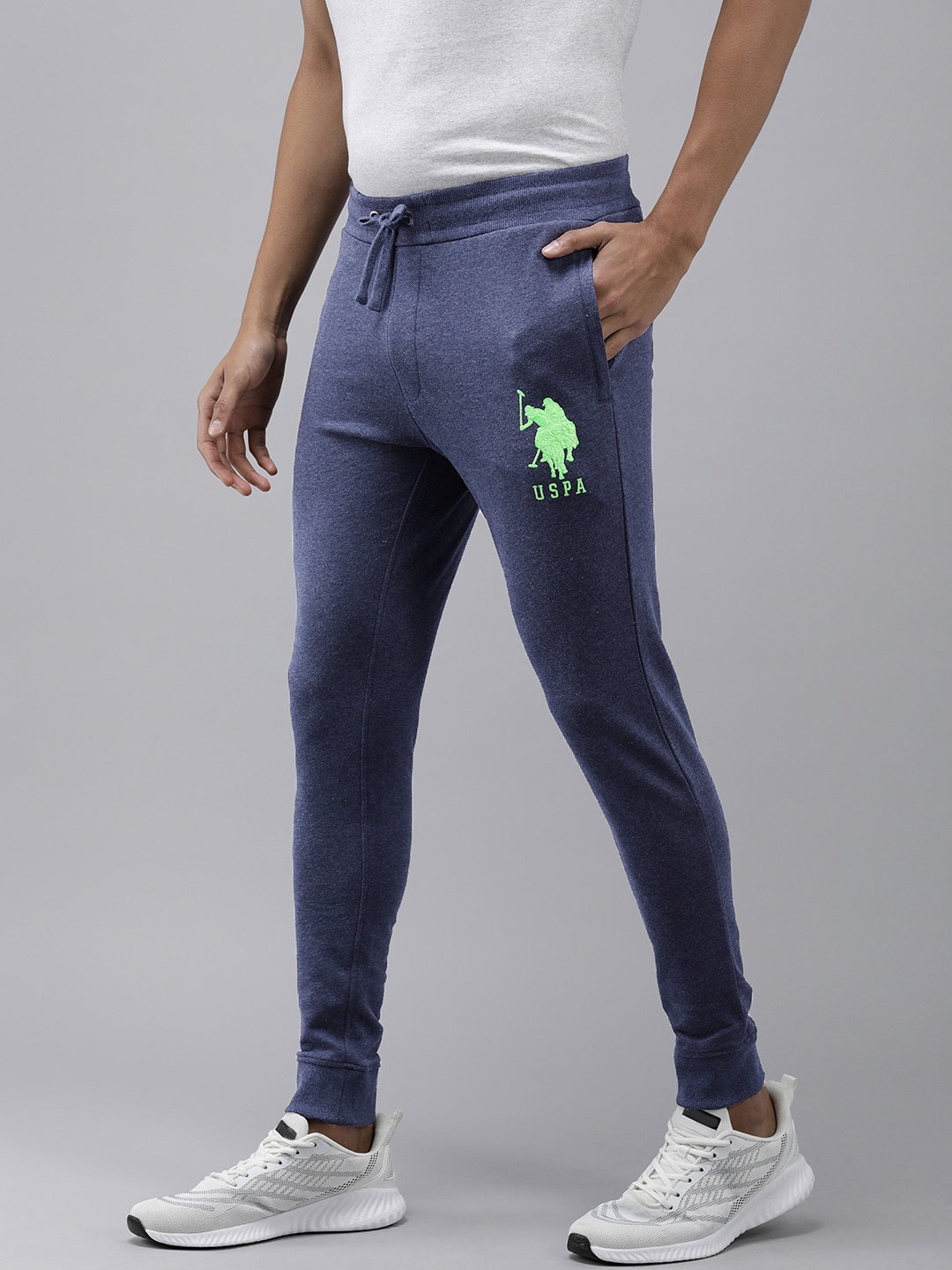 

U.S. Polo Assn. Men Solid Mid Rise Joggers With Brand Logo Embroidered Detailing, Navy blue