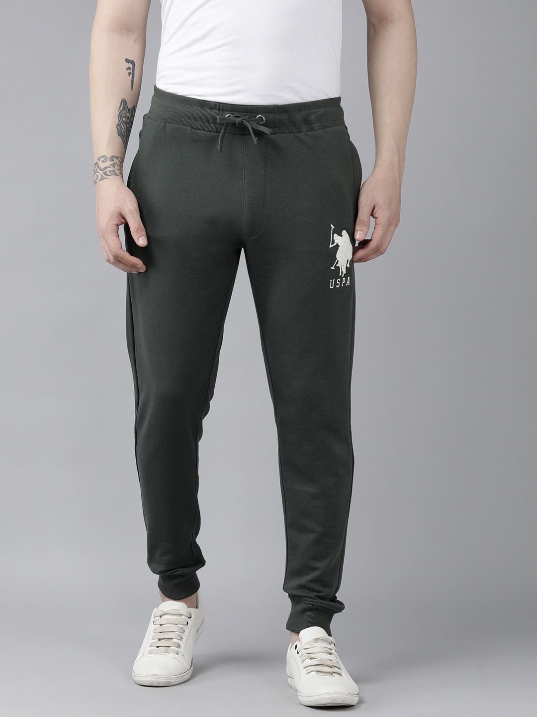 

U.S. Polo Assn. Men Olive Green Brand Logo Printed Slim Fit Regular Joggers