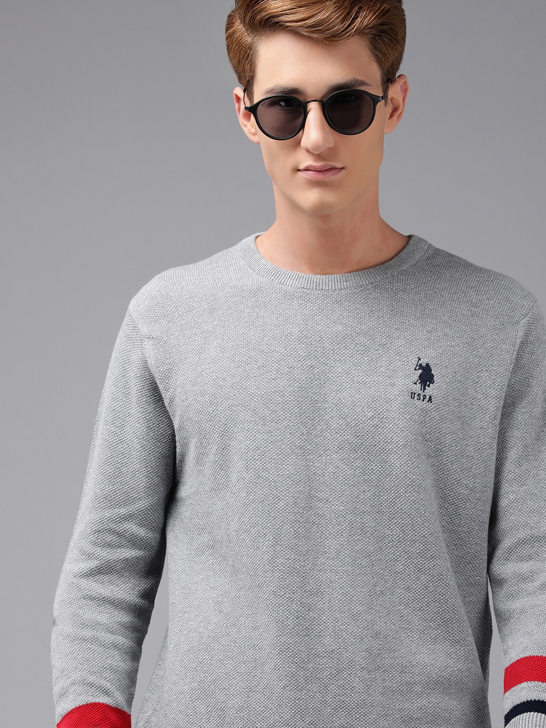 

U.S. Polo Assn. Men Grey Pure Cotton Pullover