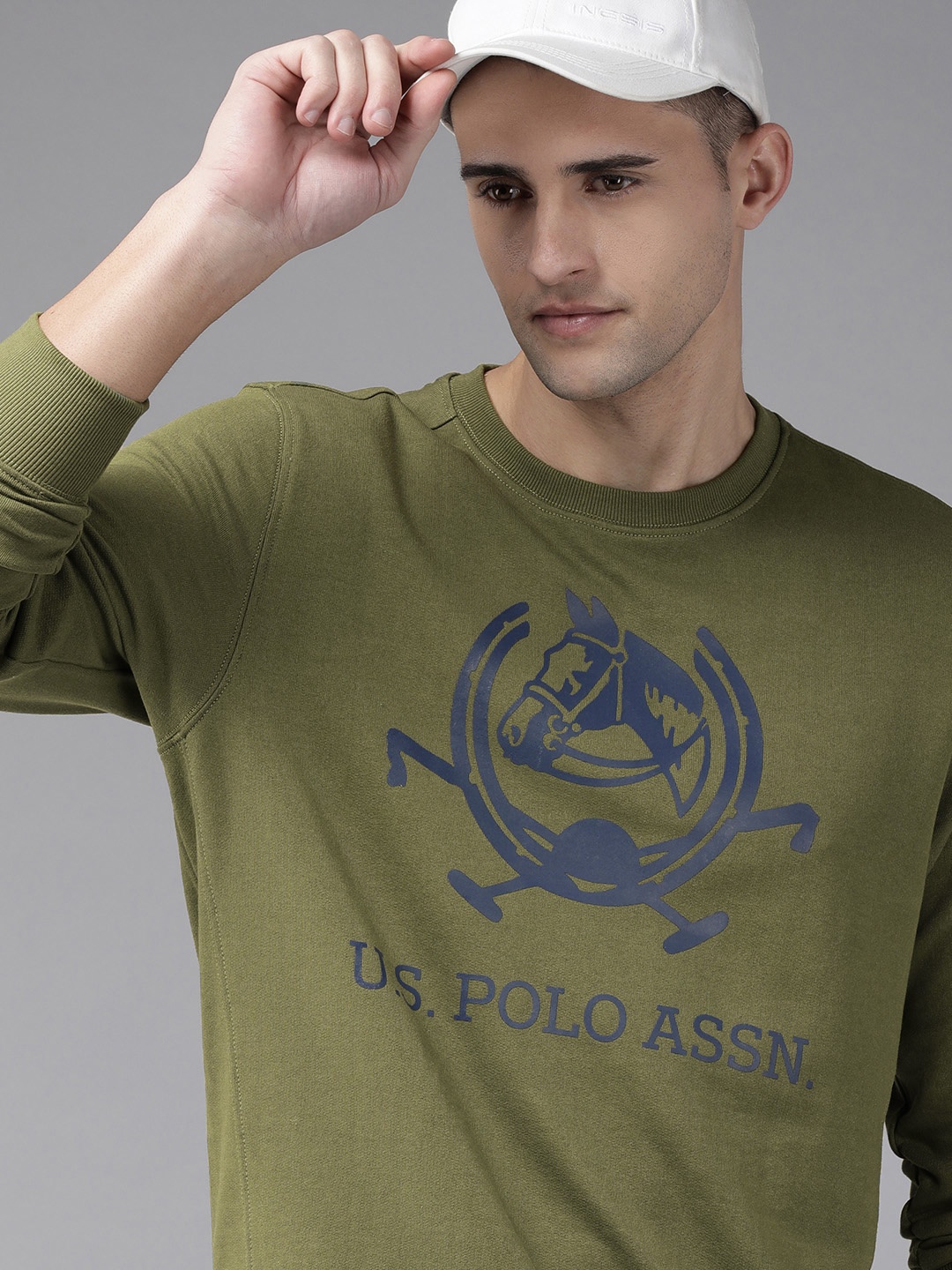 

U.S. Polo Assn. Men Olive Green Brand Logo Print Sweatshirt