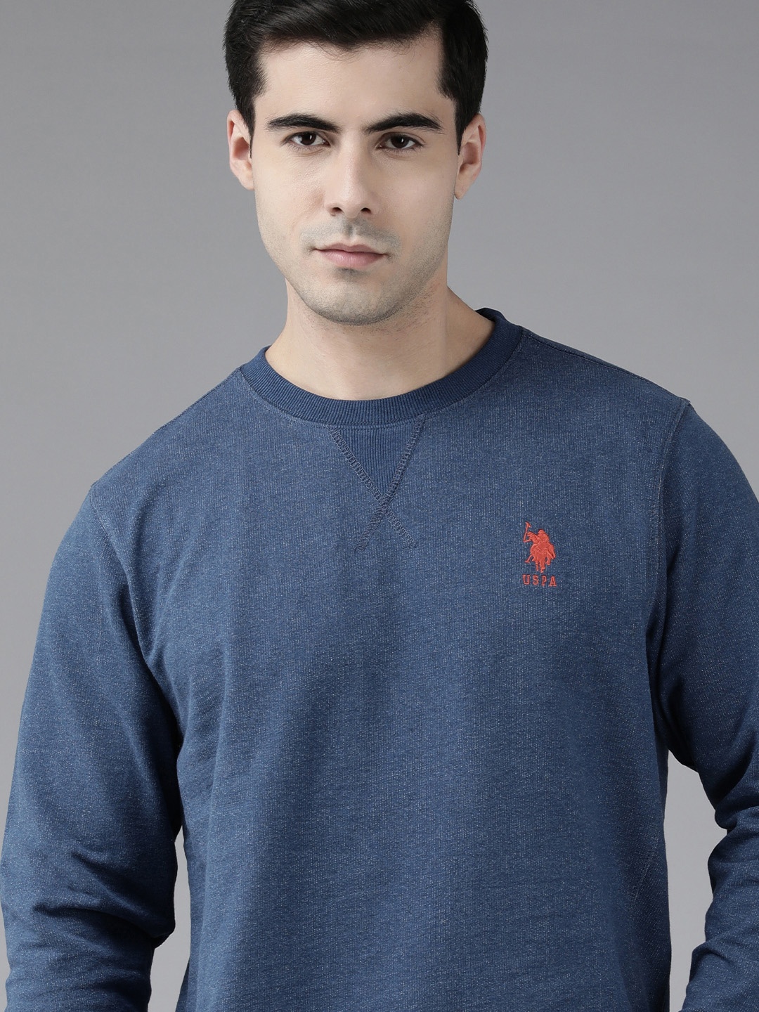 

U S Polo Assn Men Dark Blue Brand Logo Embroidered Sweatshirt