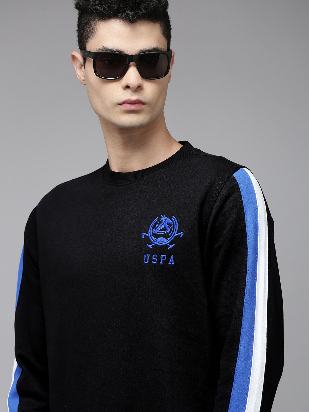 

U.S. Polo Assn. Men Black Solid Pure Cotton Sweatshirt