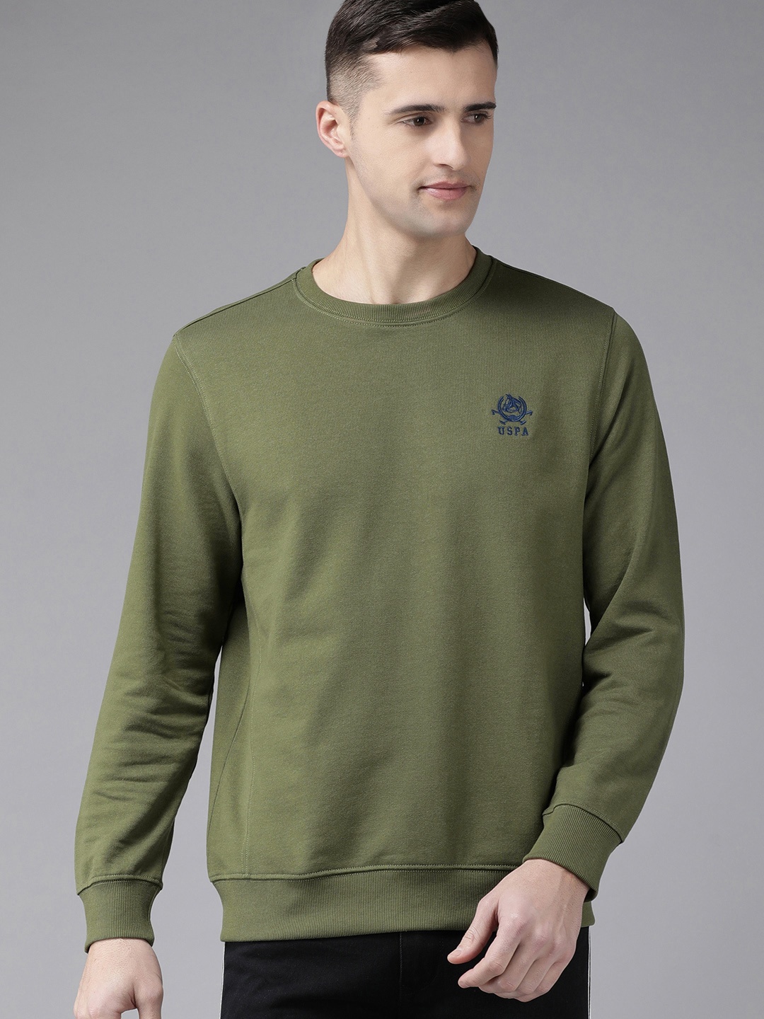 

U.S. Polo Assn. Men Olive Green Solid Sweatshirt