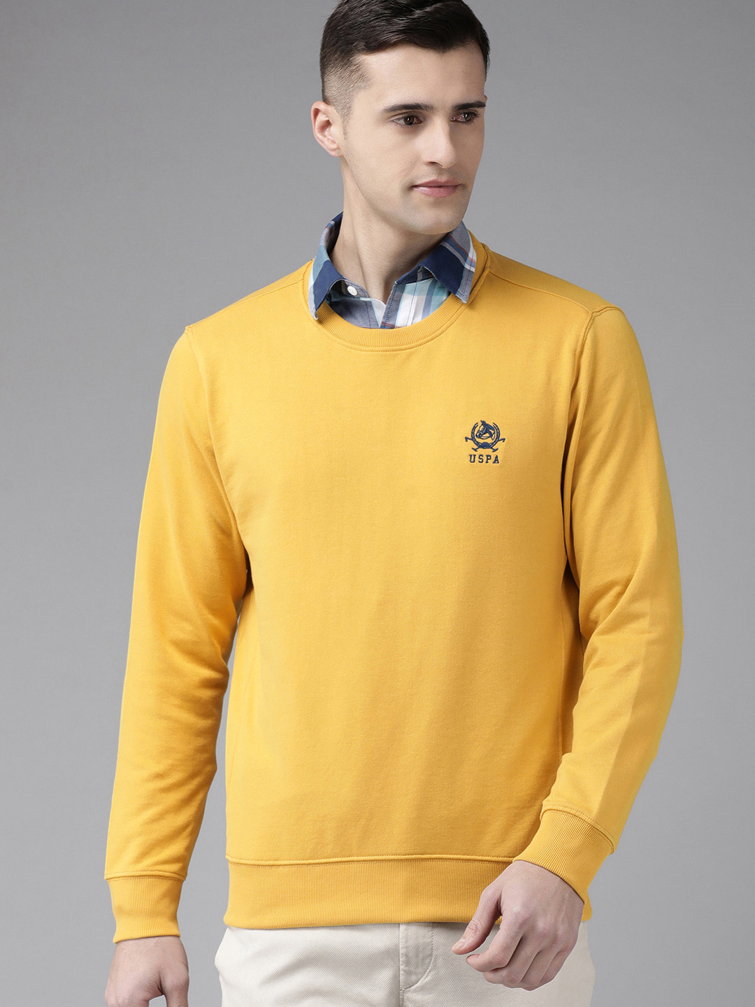 

U.S. Polo Assn. Men Mustard Yellow Solid Sweatshirt
