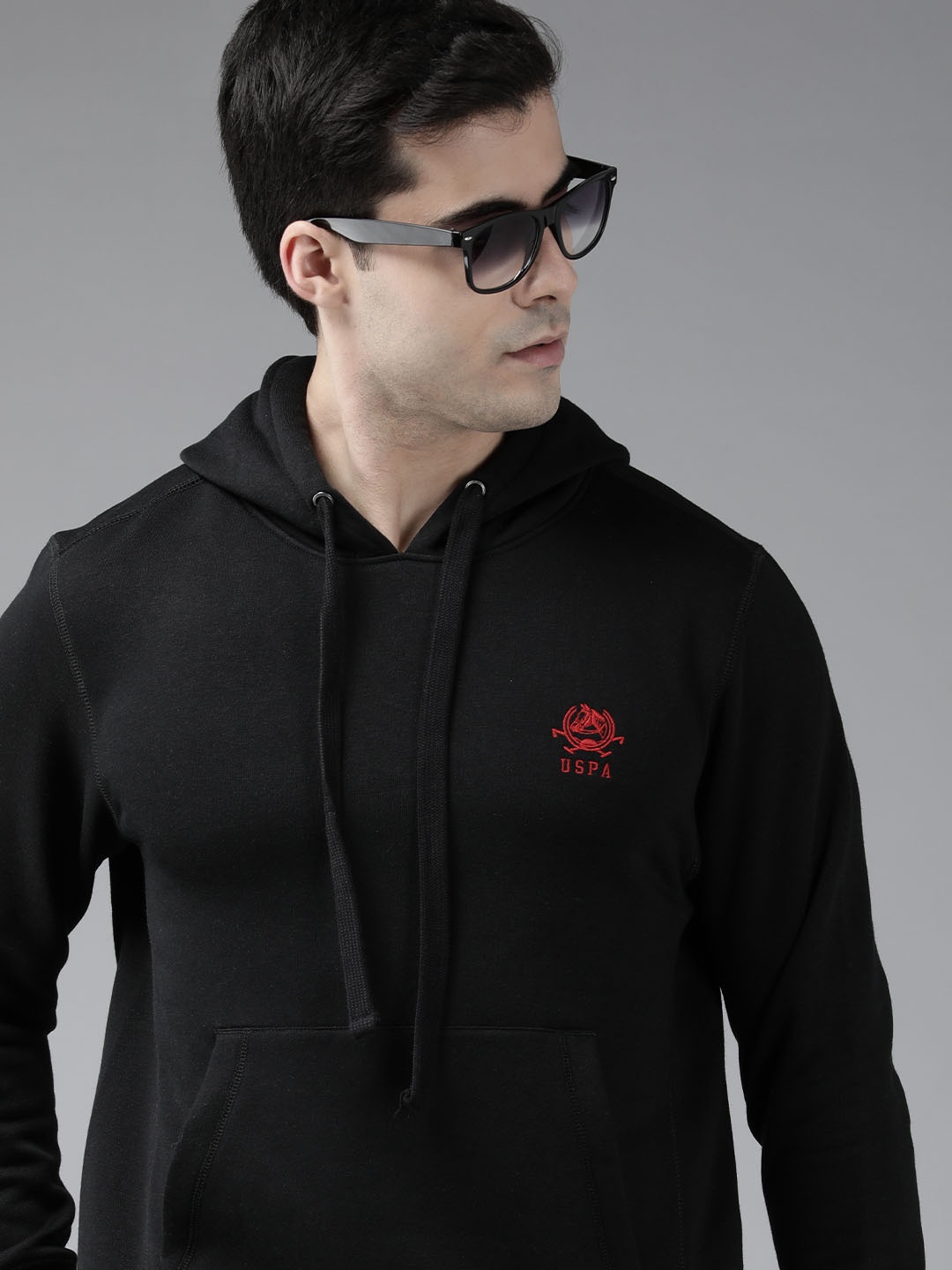 

U.S. Polo Assn. Men Black Solid Hooded Sweatshirt