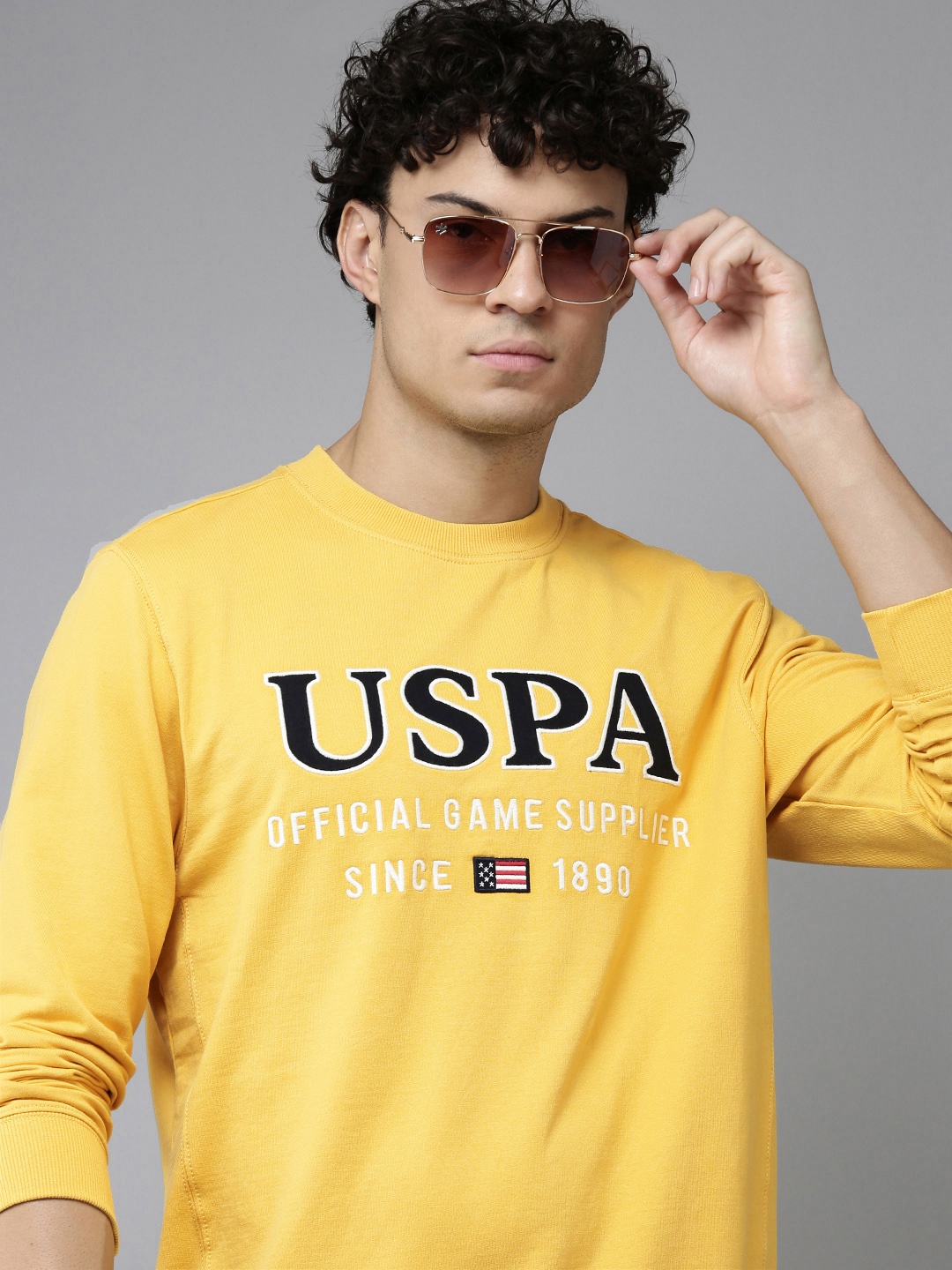 

U S Polo Assn Pure Cotton Brand Logo Embroidered Sweatshirt, Mustard