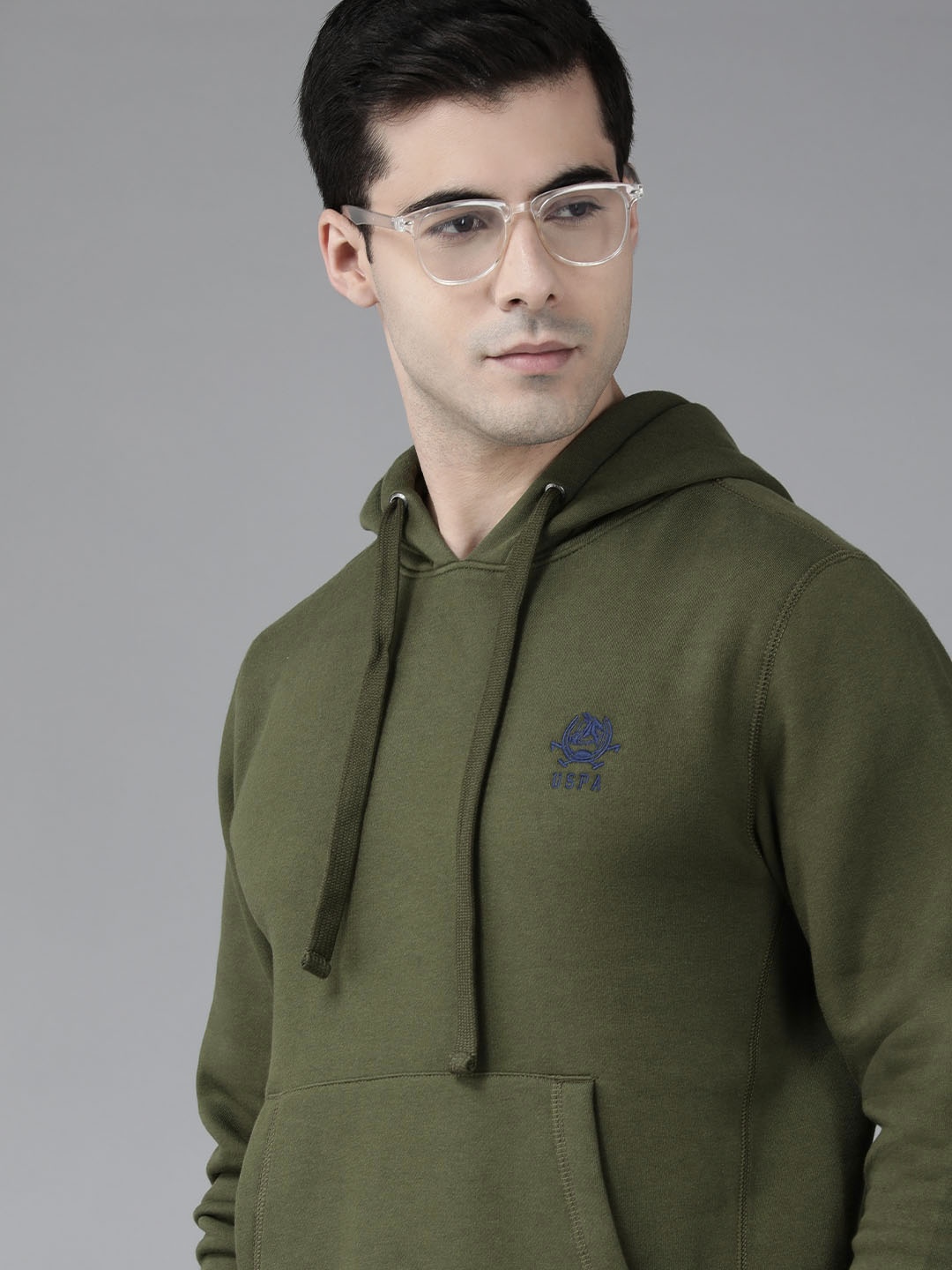 

U.S. Polo Assn. Men Olive Green Solid Hooded Sweatshirt