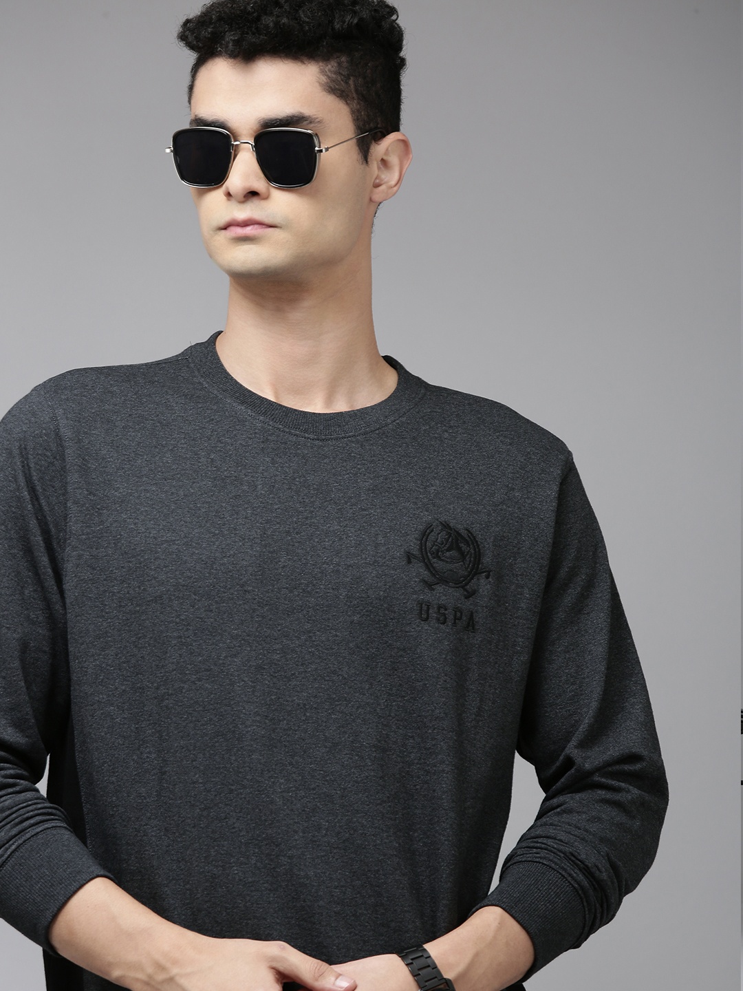 

U.S. Polo Assn. Men Grey Solid Sweatshirt