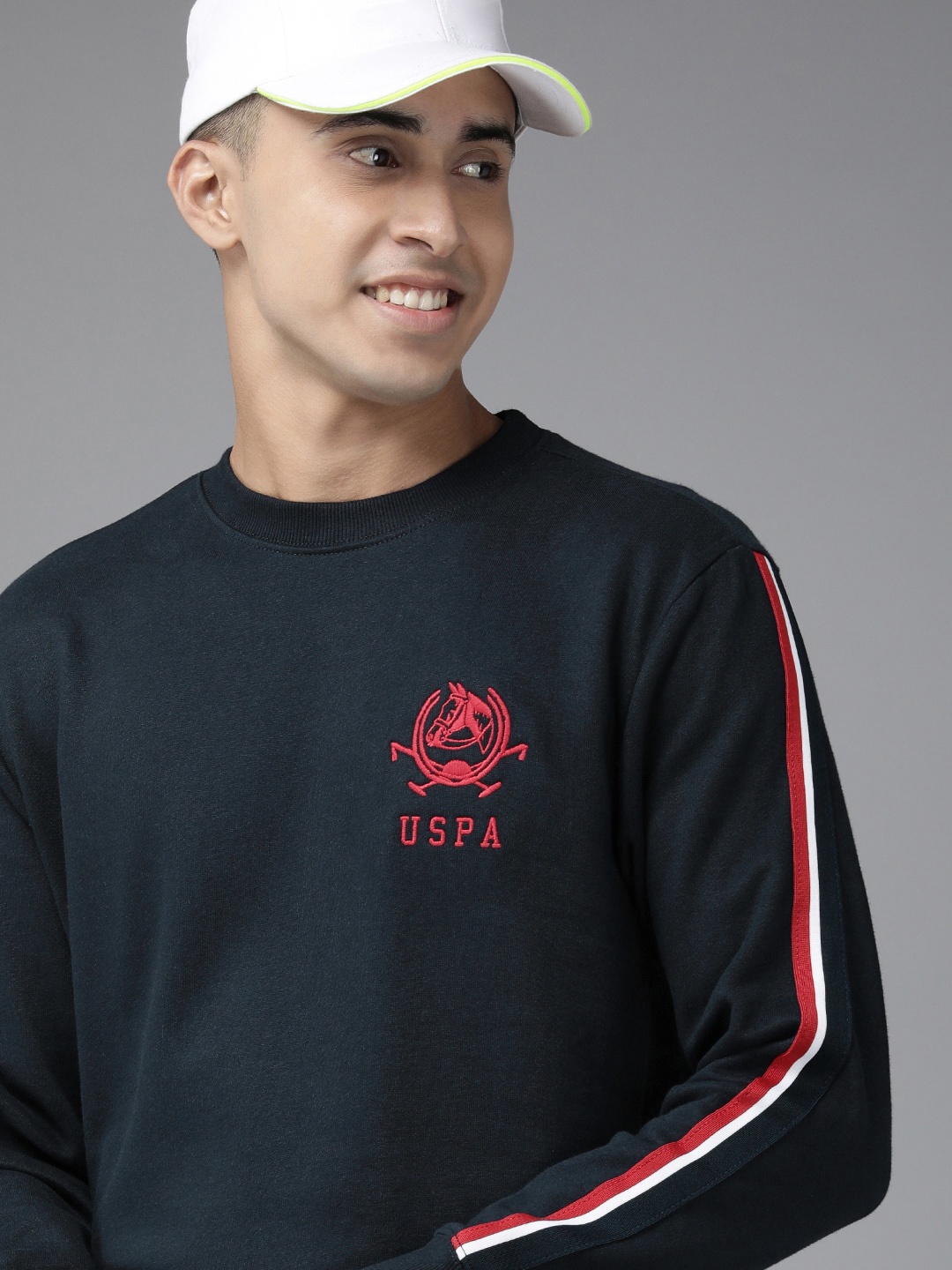 

U.S. Polo Assn. Men Navy Blue Solid Pure Cotton Pullover Sweatshirt