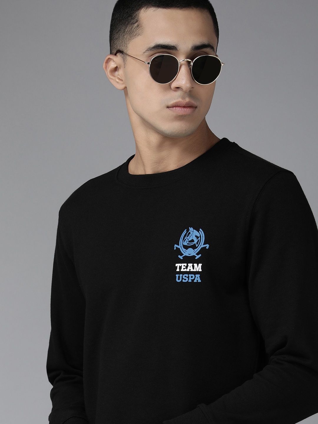 U S Polo Assn Men Black Brand Logo Printed Sweatshirt