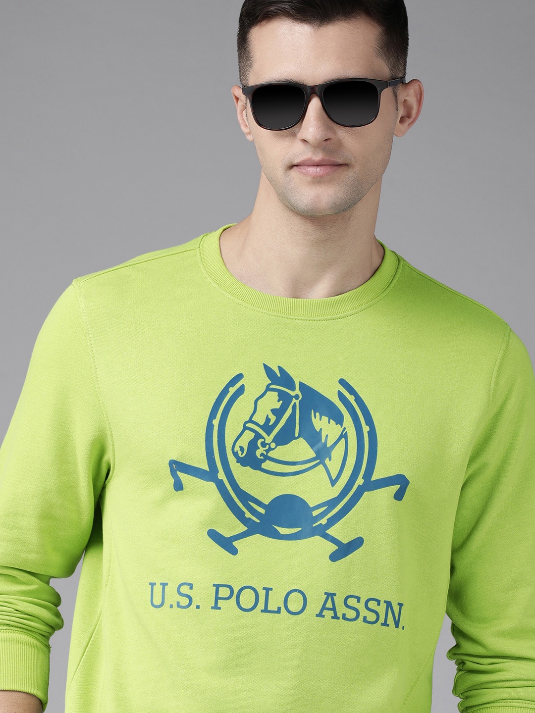 U.S. Polo Assn. Men Green Brand Logo Print Sweatshirt