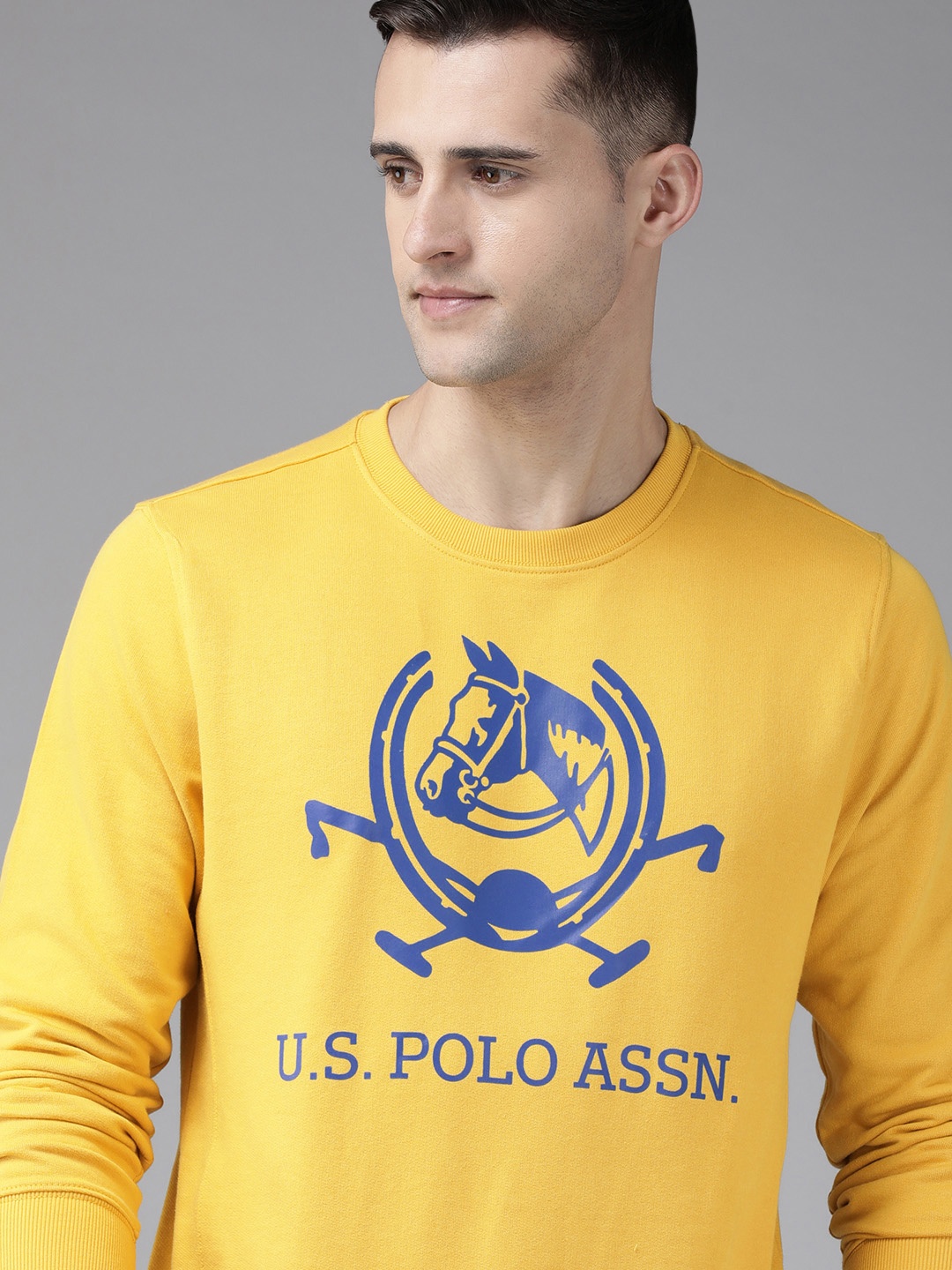 

U.S. Polo Assn. Men Mustard Yellow Brand Logo Print Sweatshirt